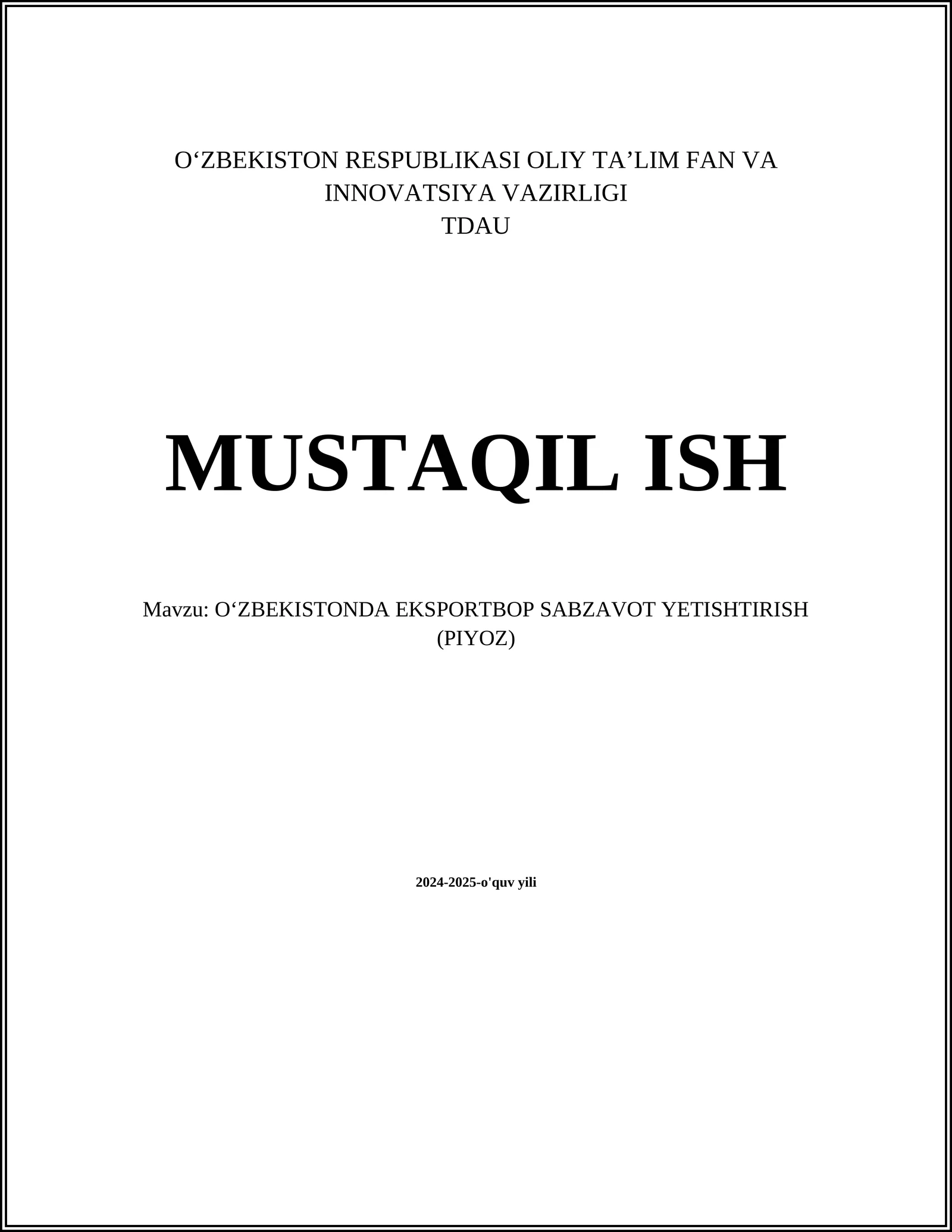 OʻZBEKISTONDA EKSPORTBOP SABZAVOT YETISHTIRISH (PIYOZ)