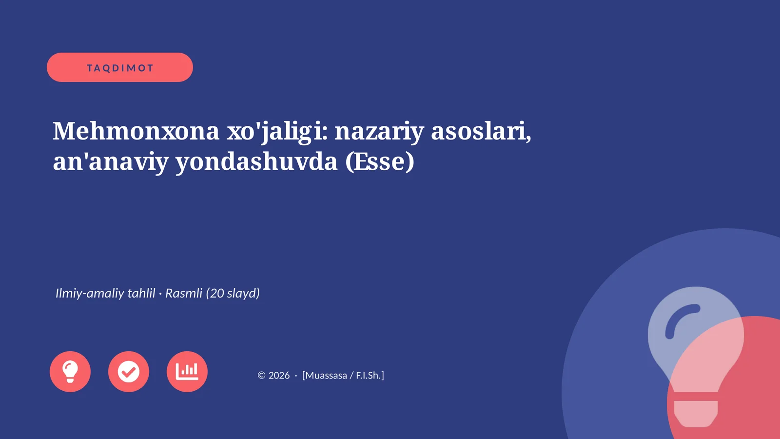 Mehmonxona xo'jaligi: nazariy asoslari, an'anaviy yondashuvda (Esse)