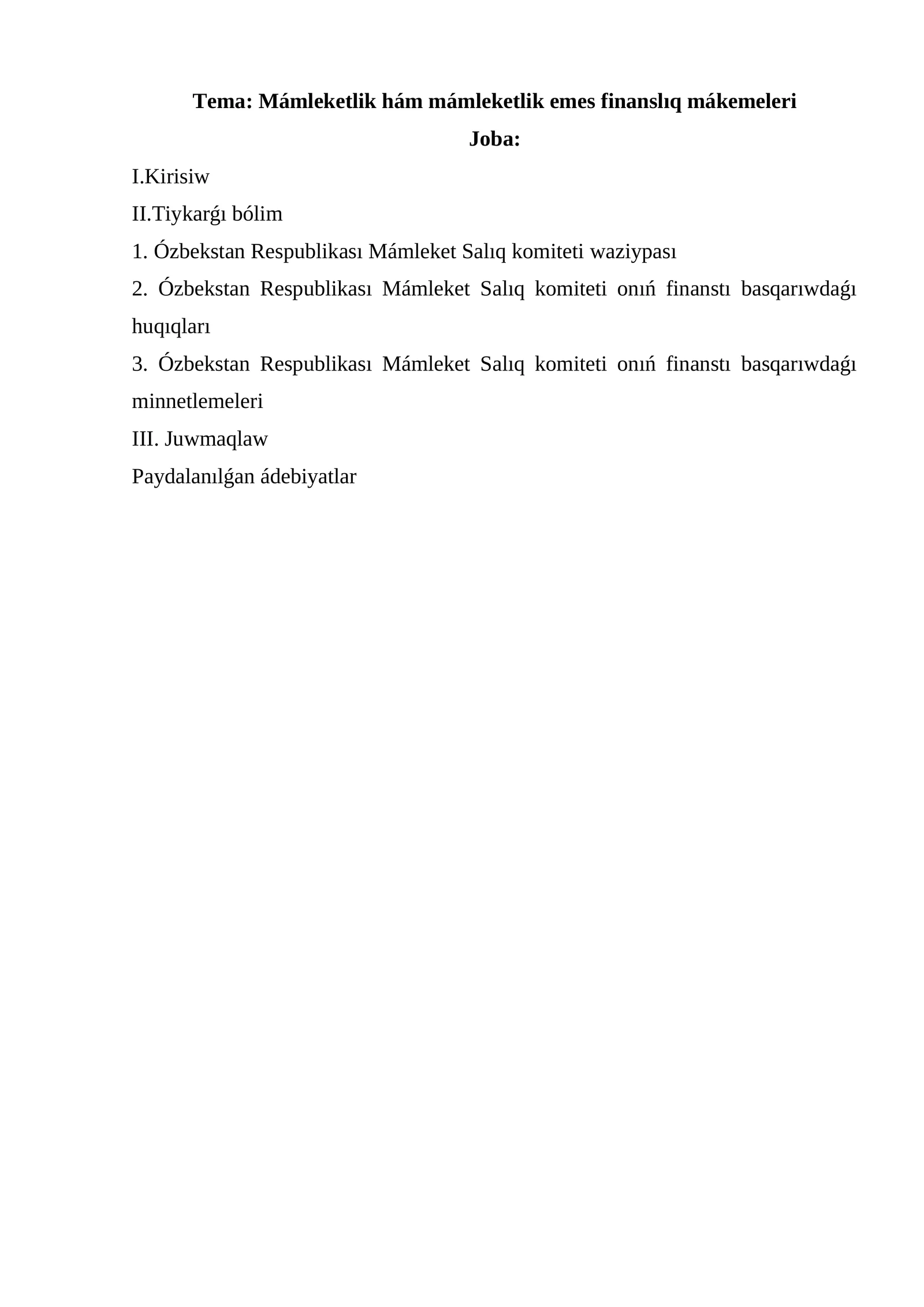 Mámleketlik hám mámleketlik emes finanslıq mákemeleri