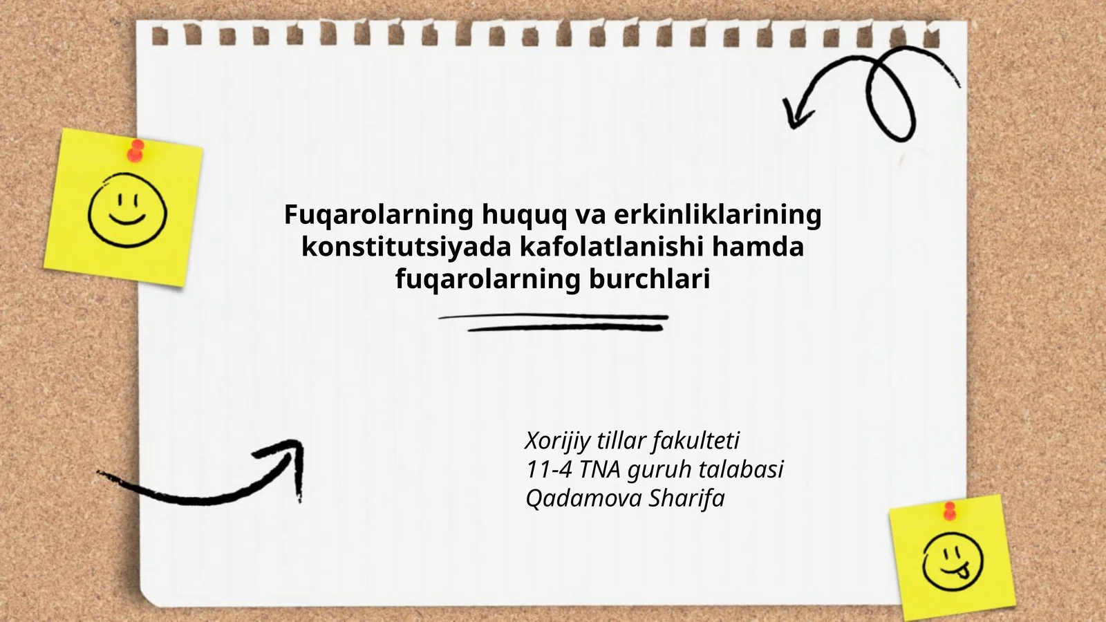 Fuqarolarning huquq va erkinliklarining konstitutsiyada kafolatlanishi hamda fuqarolarning burchlari