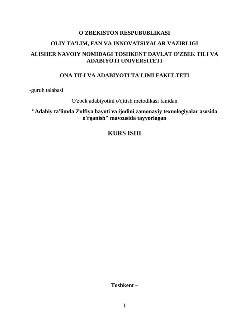 Zulfiyaxonim hayoti va ijodi