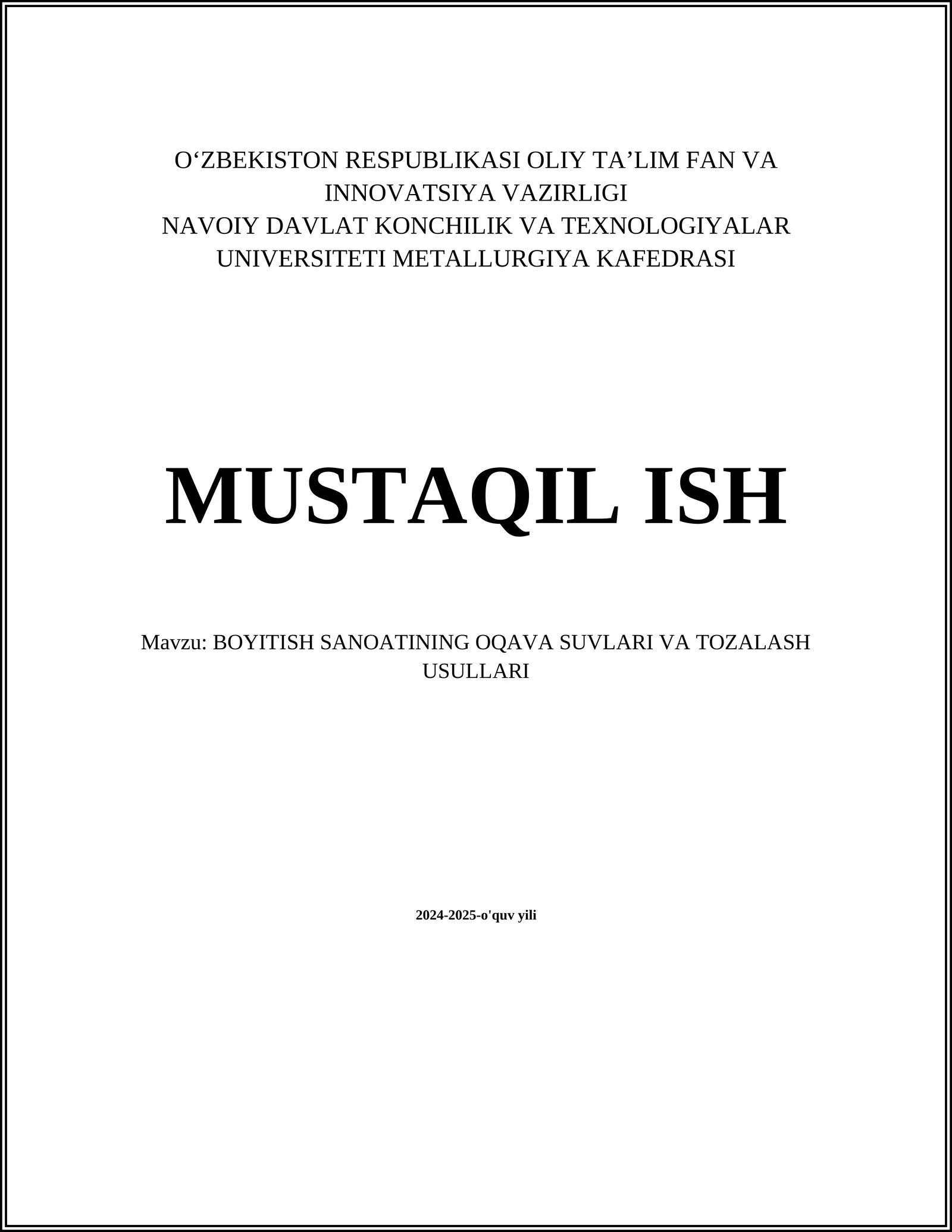 BOYITISH SANOATINING OQAVA SUVLARI VA TOZALASH USULLARI