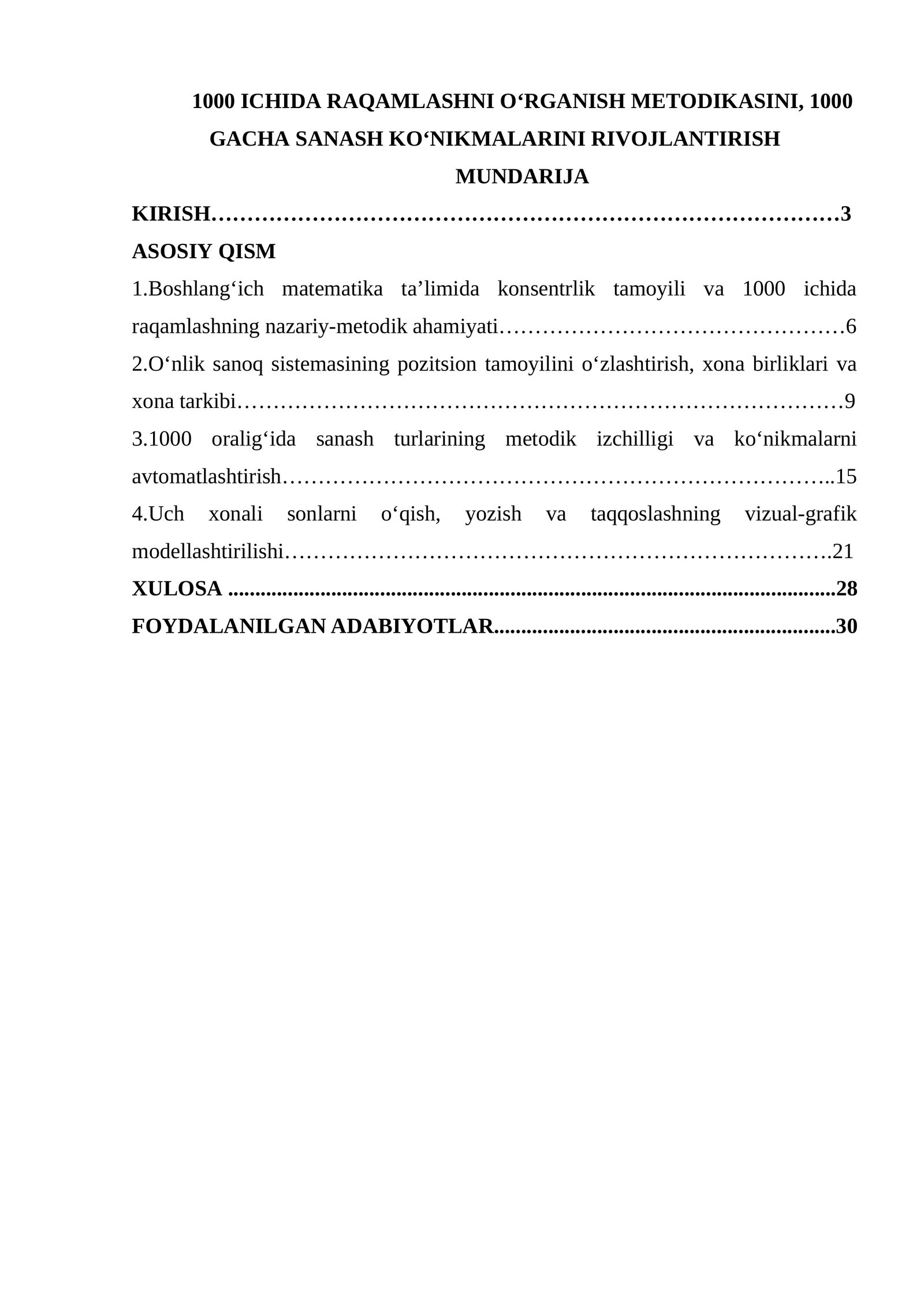 1000 ICHIDA RAQAMLASHNI OʻRGANISH METODIKASINI, 1000 GACHA SANASH KOʻNIKMALARINI RIVOJLANTIRISH