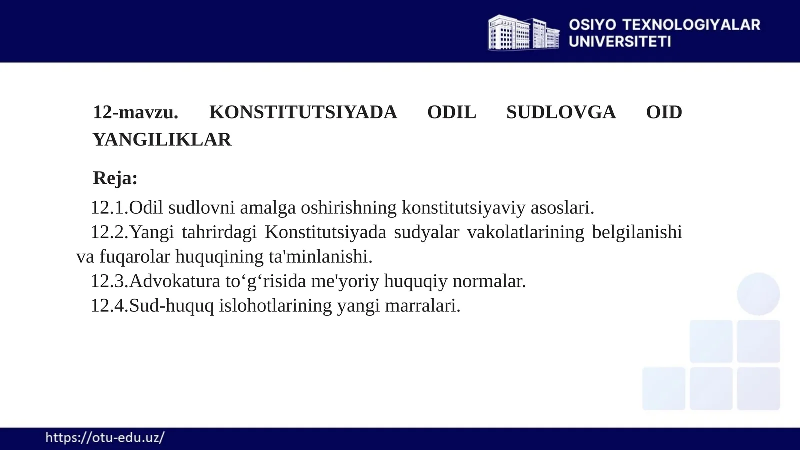 KONSTITUTSIYADA ODIL SUDLOVGA OID YANGILIKLAR
