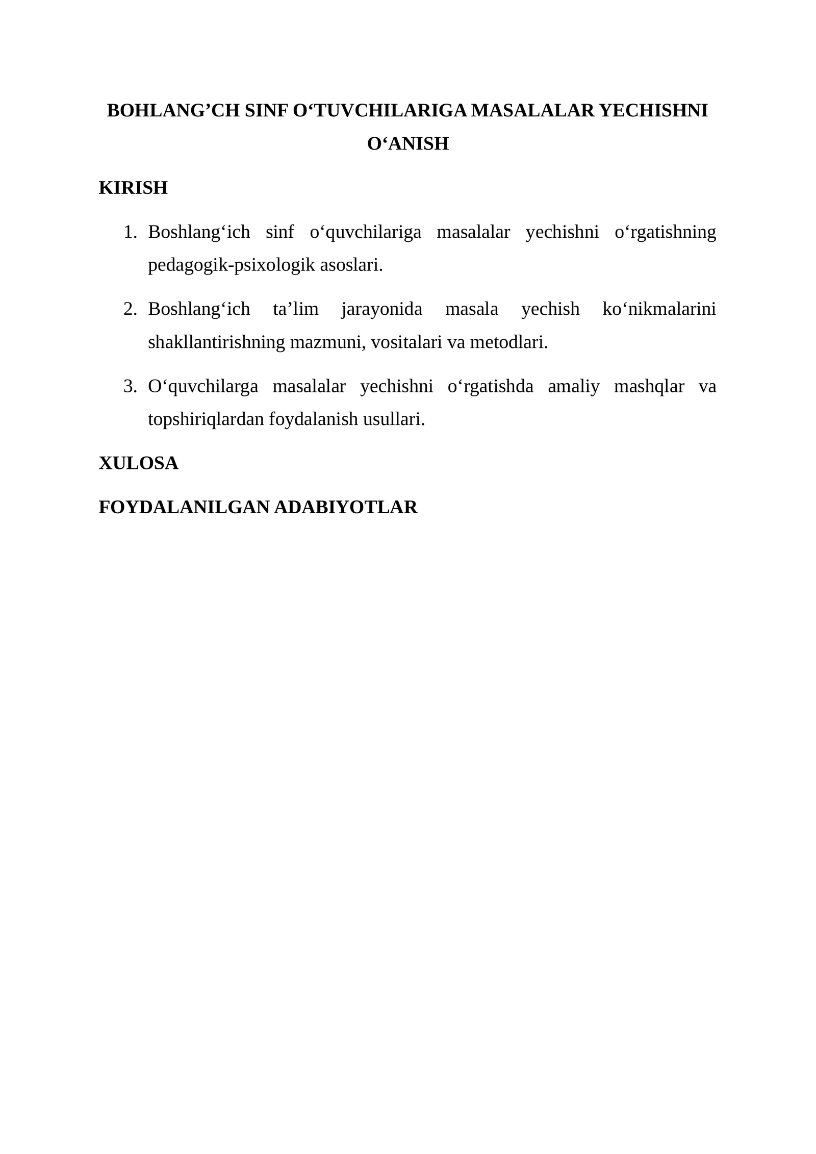 FOYDALANILGAN ADABIYOTLAR