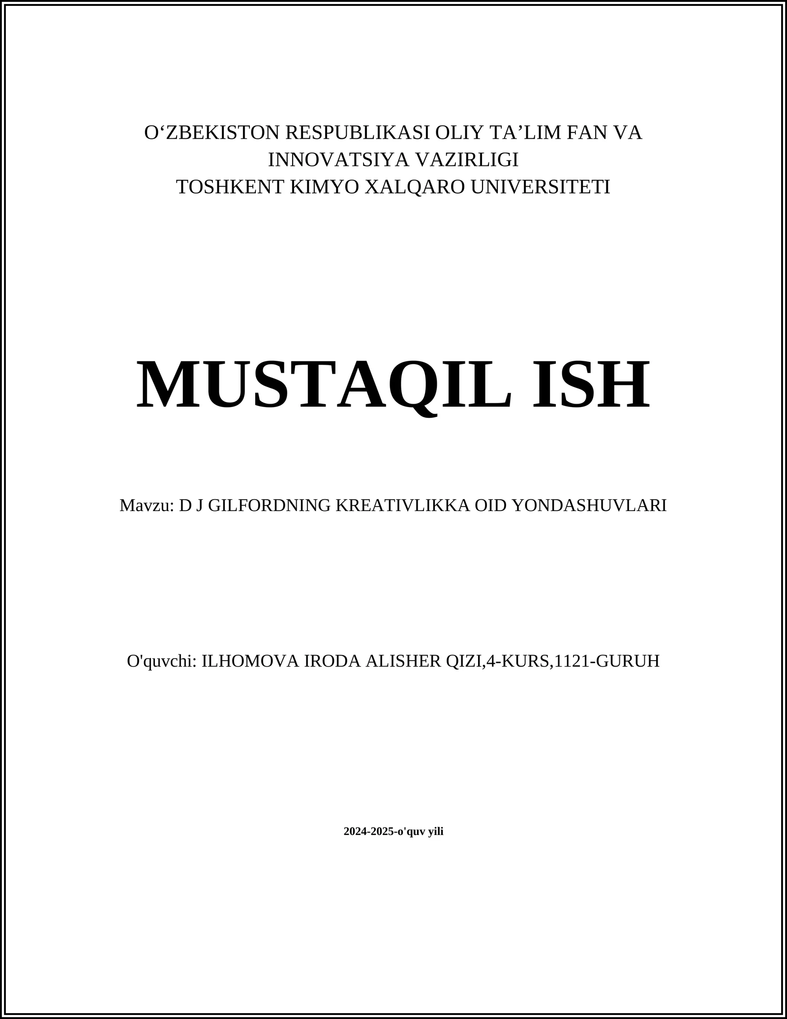 D J GILFORDNING KREATIVLIKKA OID YONDASHUVLARI