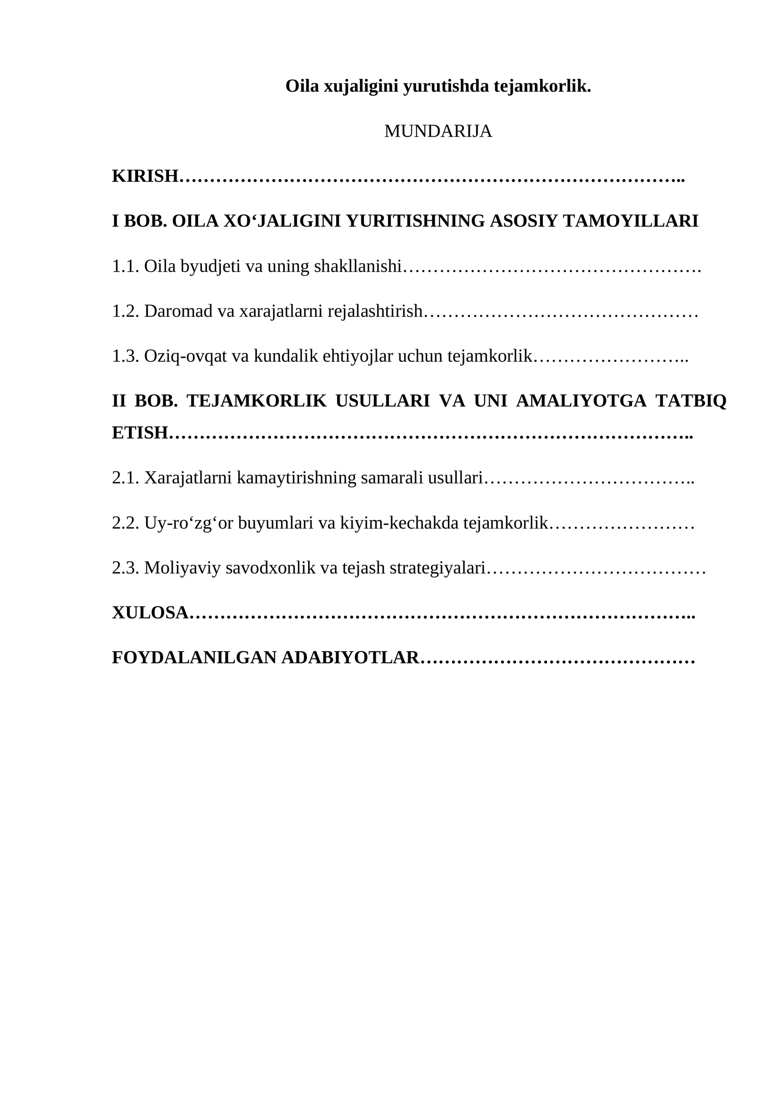 Oila xujaligini yurutishda tejamkorlik