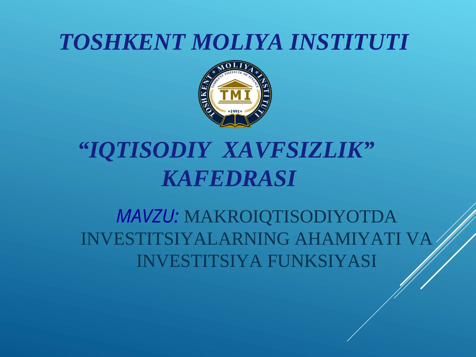 MAKROIQTISODIYOTDA INVESTITSIYALARNING AHAMIYATI VA INVESTITSIYA FUNKSIYASI