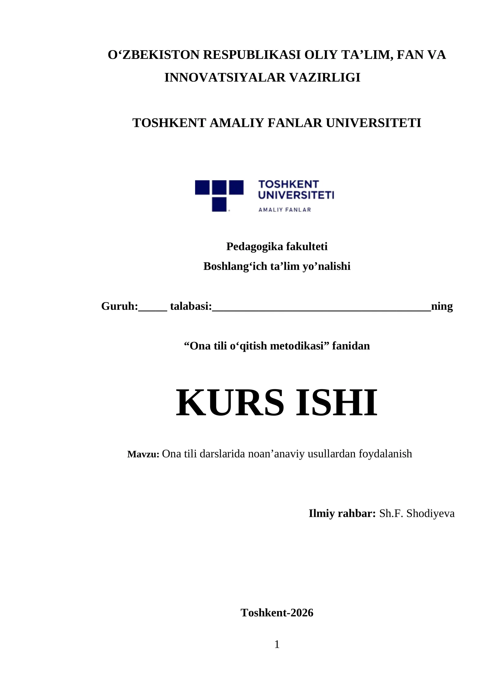 Ona tili darslarida noan’anaviy usullardan foydalanish