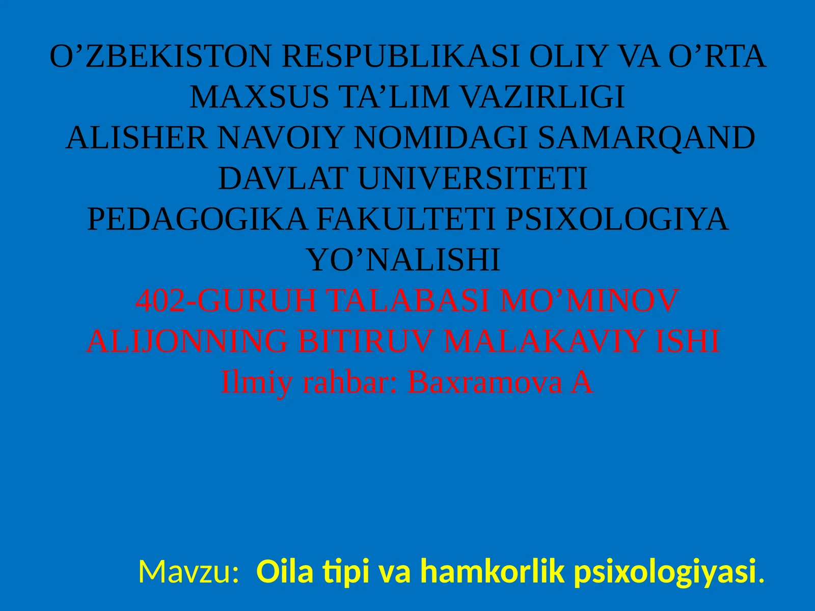 Oila tipi va hamkorlik psixologiyasi