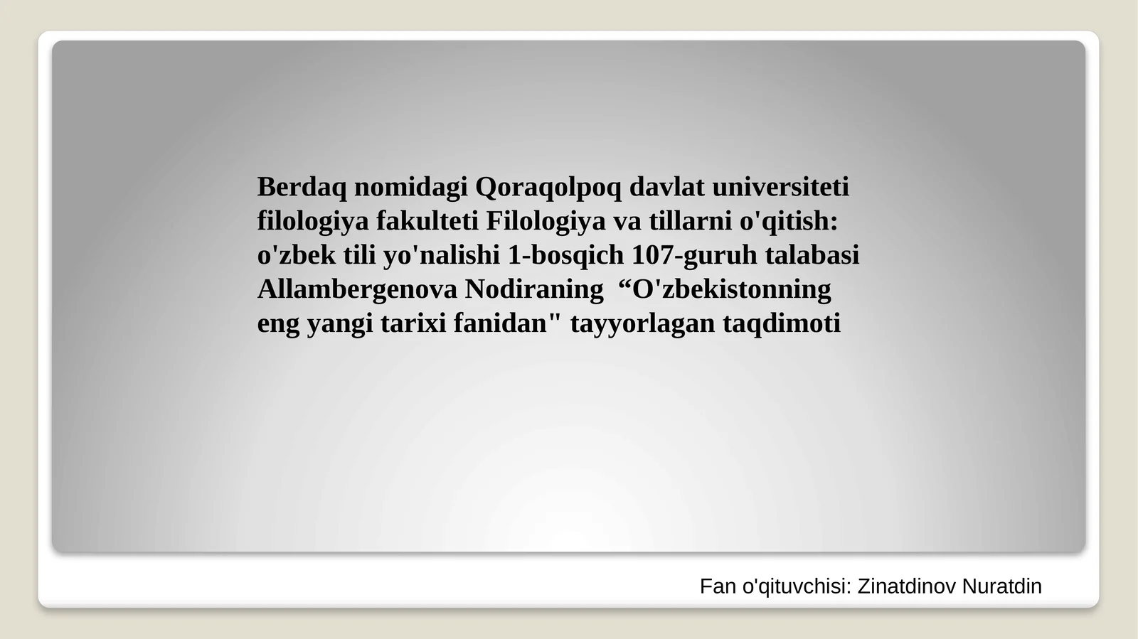 O'zbekistonning eng yangi tarix fanidan