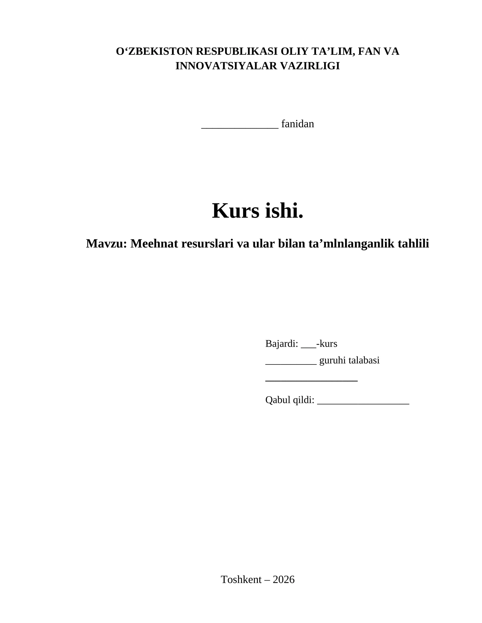 Meehnat resurslari va ular bilan ta’mlnlanganlik tahlili