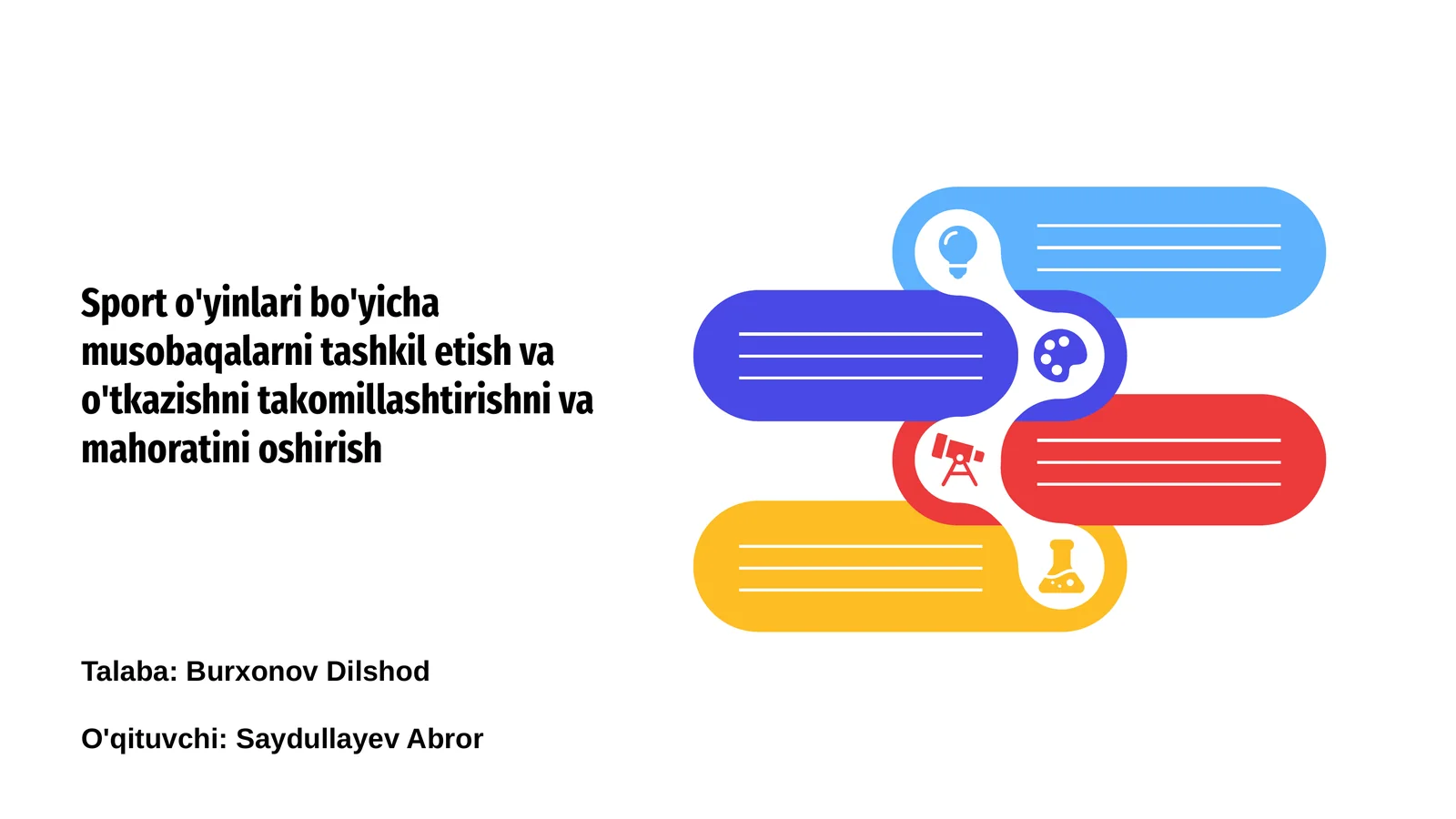 Sport o'yinlari bo'yicha musobaqalarni tashkil etish va o'tkazishni takomillashtirishni va mahoratini oshirish