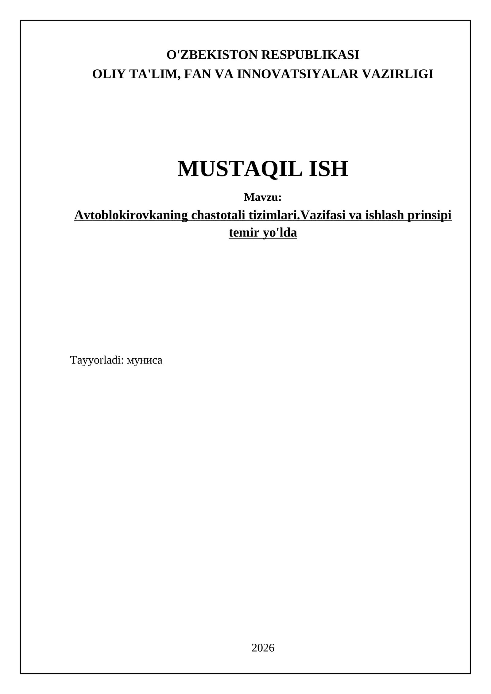 Avtoblokirovkaning chastotali tizimlari.Vazifasi va ishlash prinsipi temir yo'lda