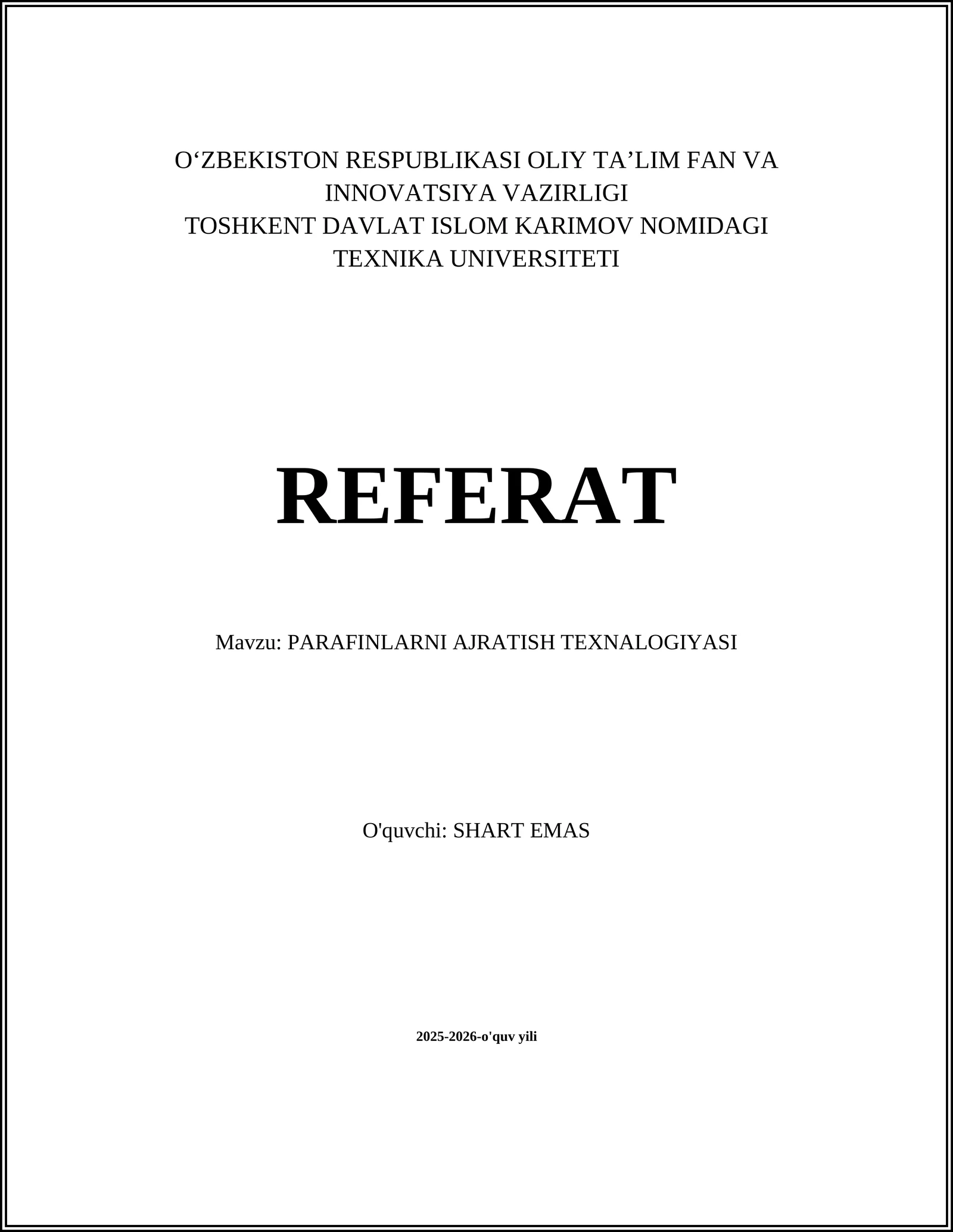 PARAFINLARNI AJRATISH TEXNALOGIYASI