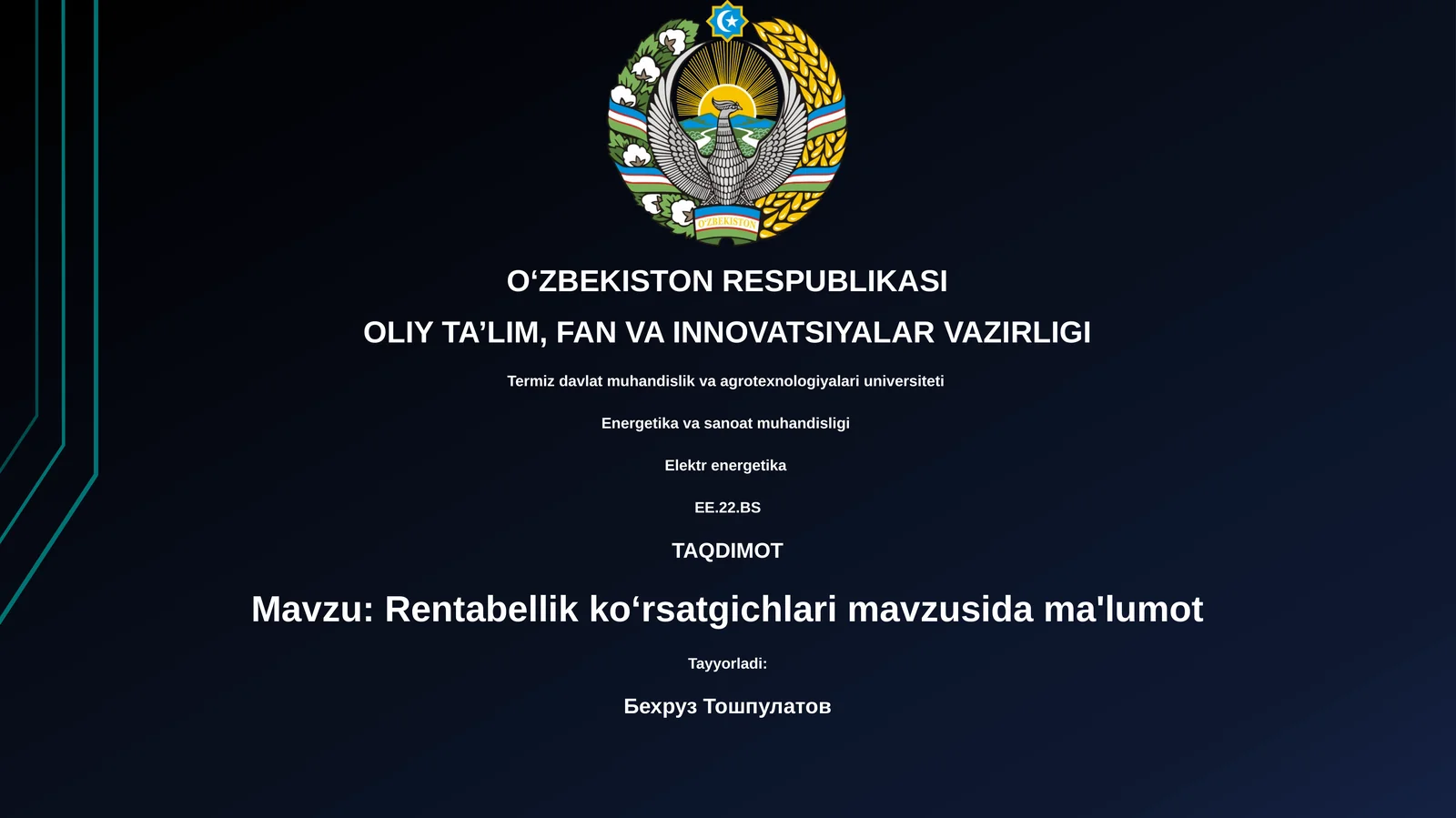 Rentabellik koʻrsatgichlari mavzusida ma'lumot