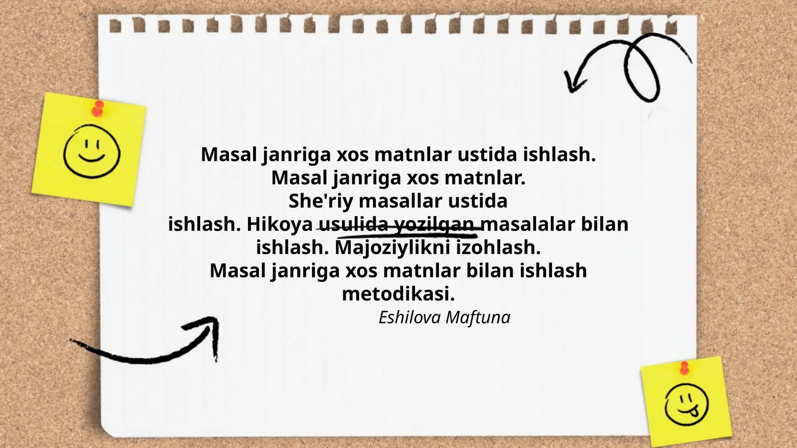 Masal janriga xos matnlar ustida ishlash