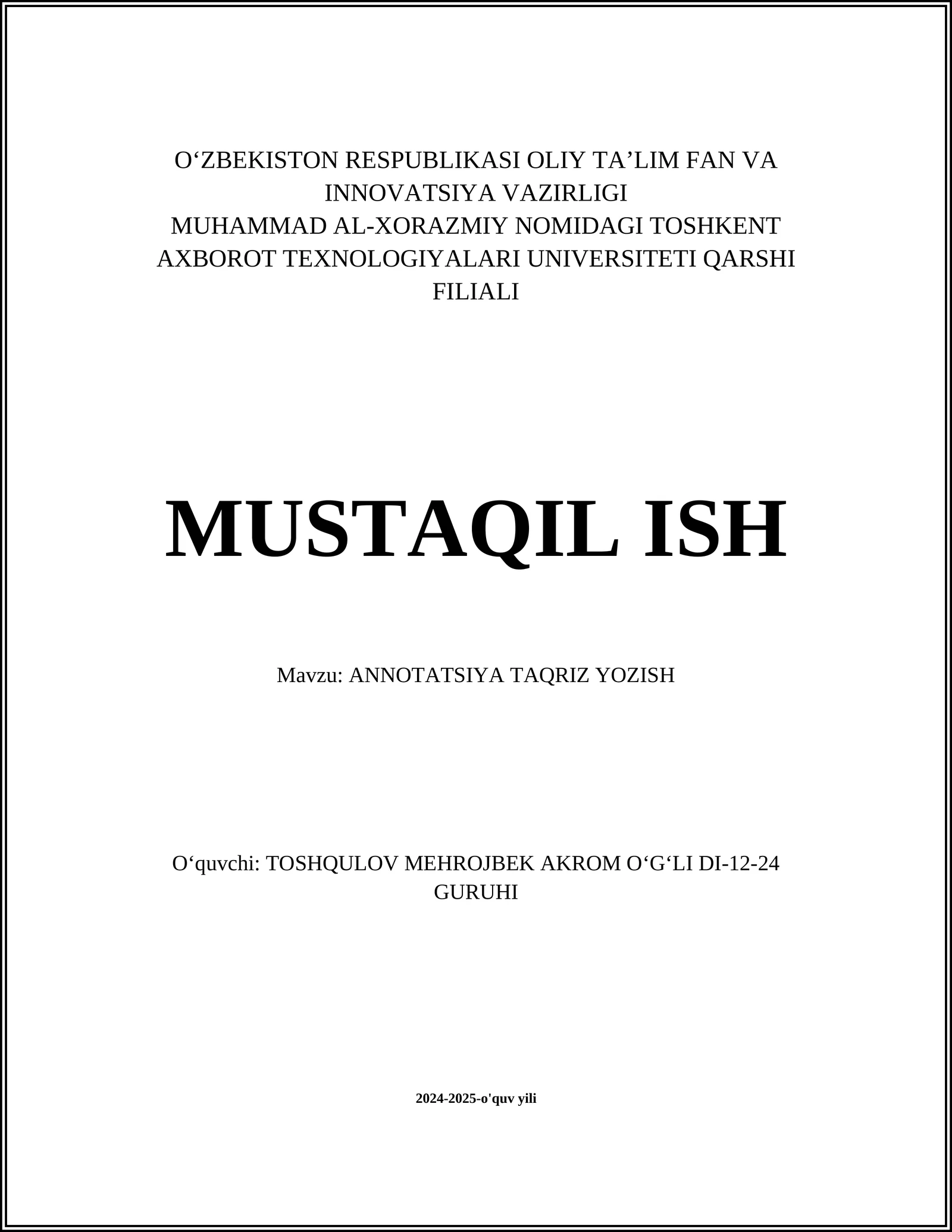 ANNOTATSIYA TAQRIZ YOZISH