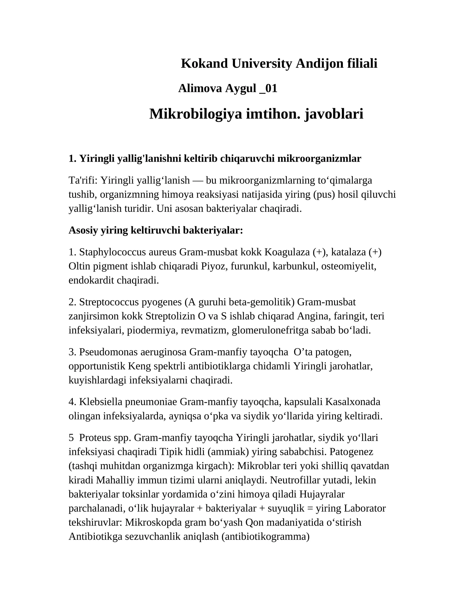 Mikrobilogiya imtihon. javoblari