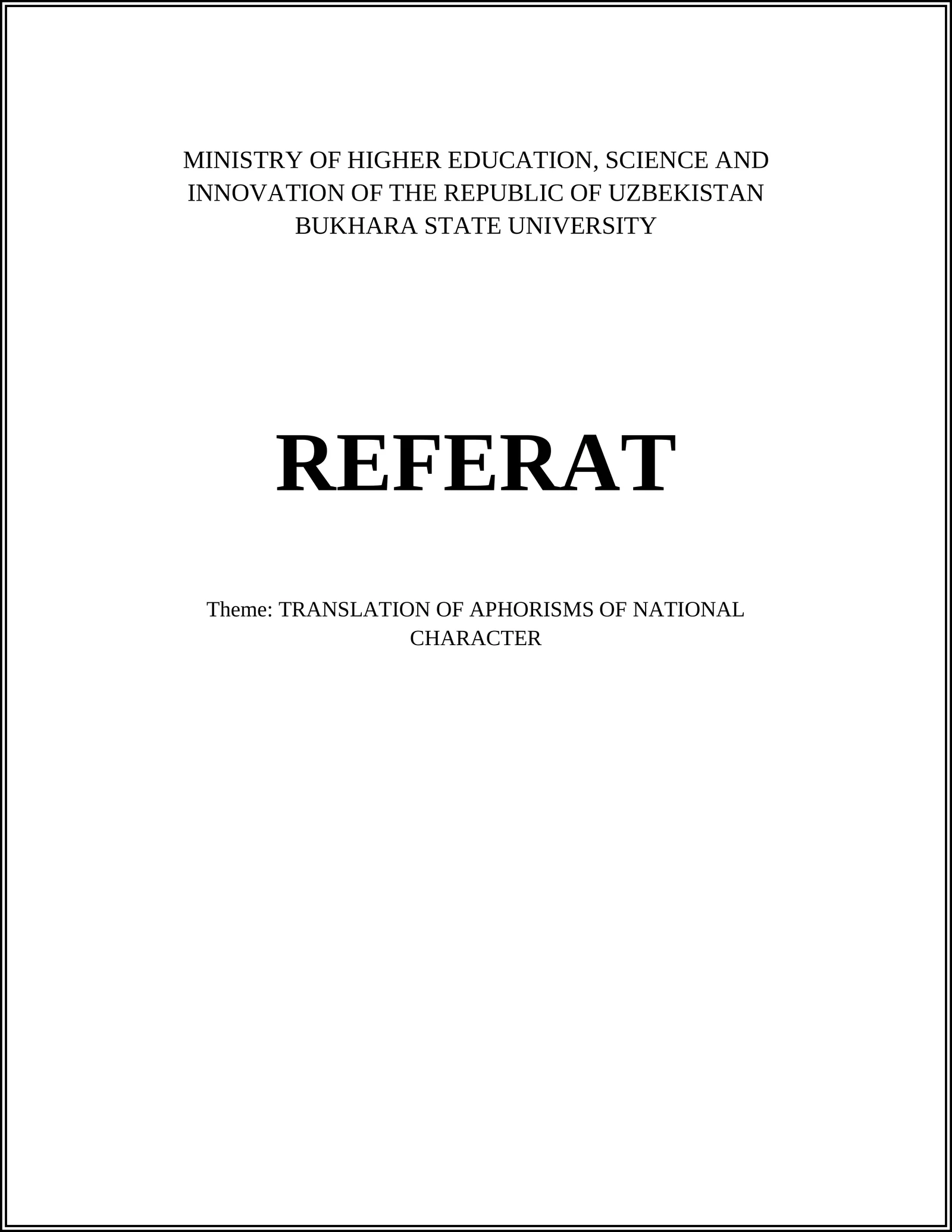 TRANSLATION OF APHORISMS OF NATIONAL CHARACTER