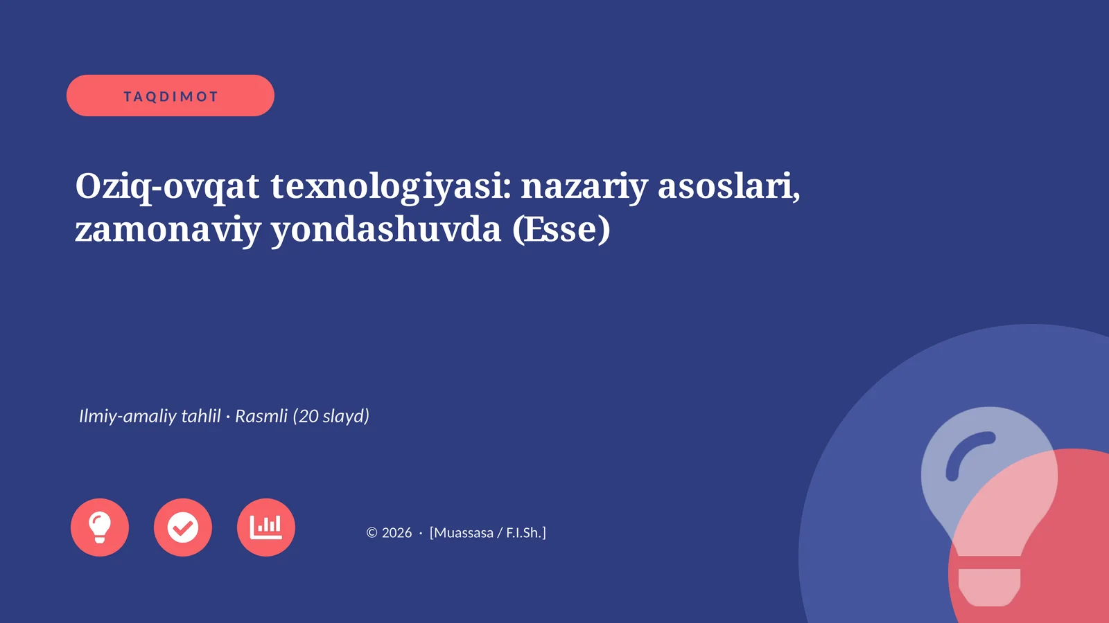 Oziq-ovqat texnologiyasi: nazariy asoslari, zamonaviy yondashuvda (Esse)
