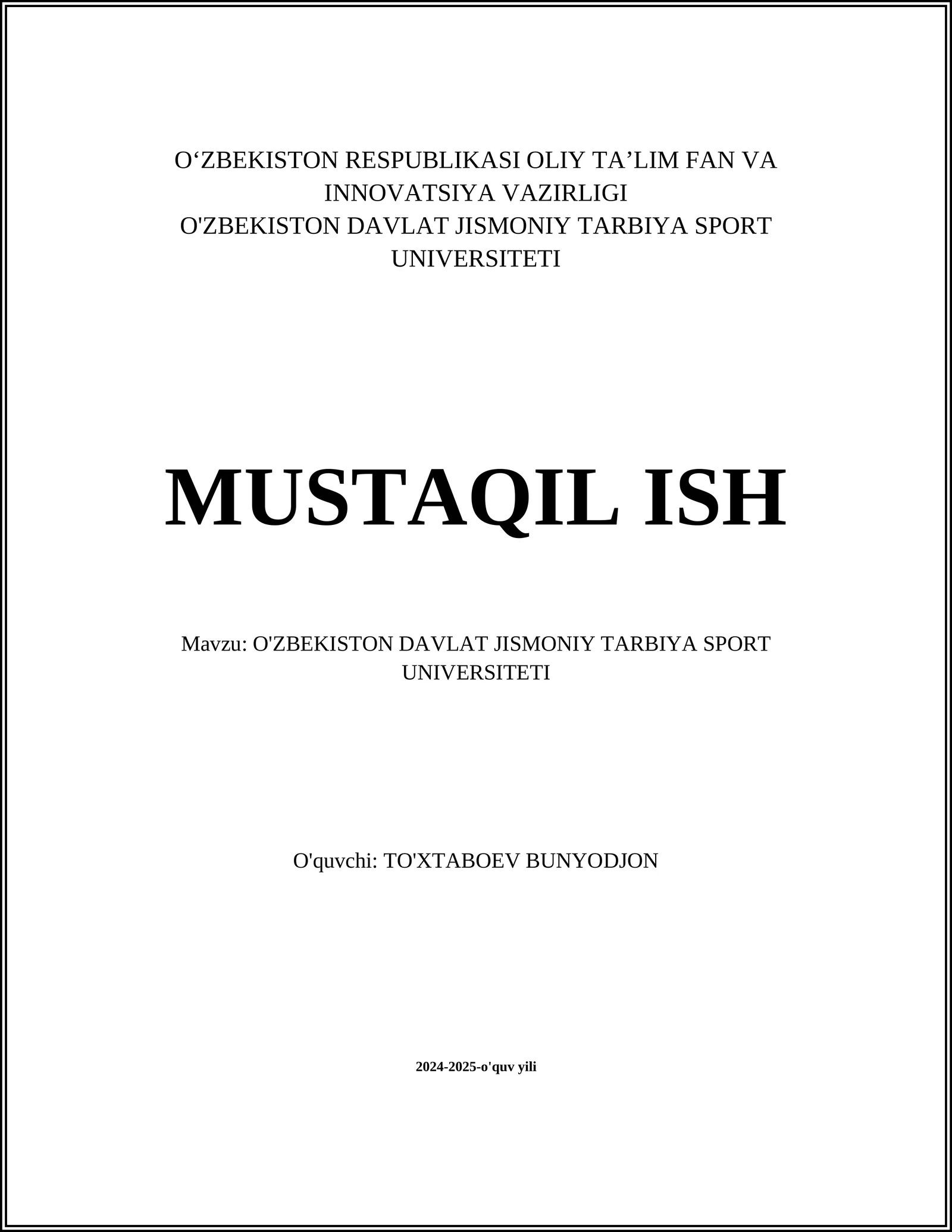 O'ZBEKISTON DAVLAT JISMONIY TARBIYA SPORT UNIVERSITETI
