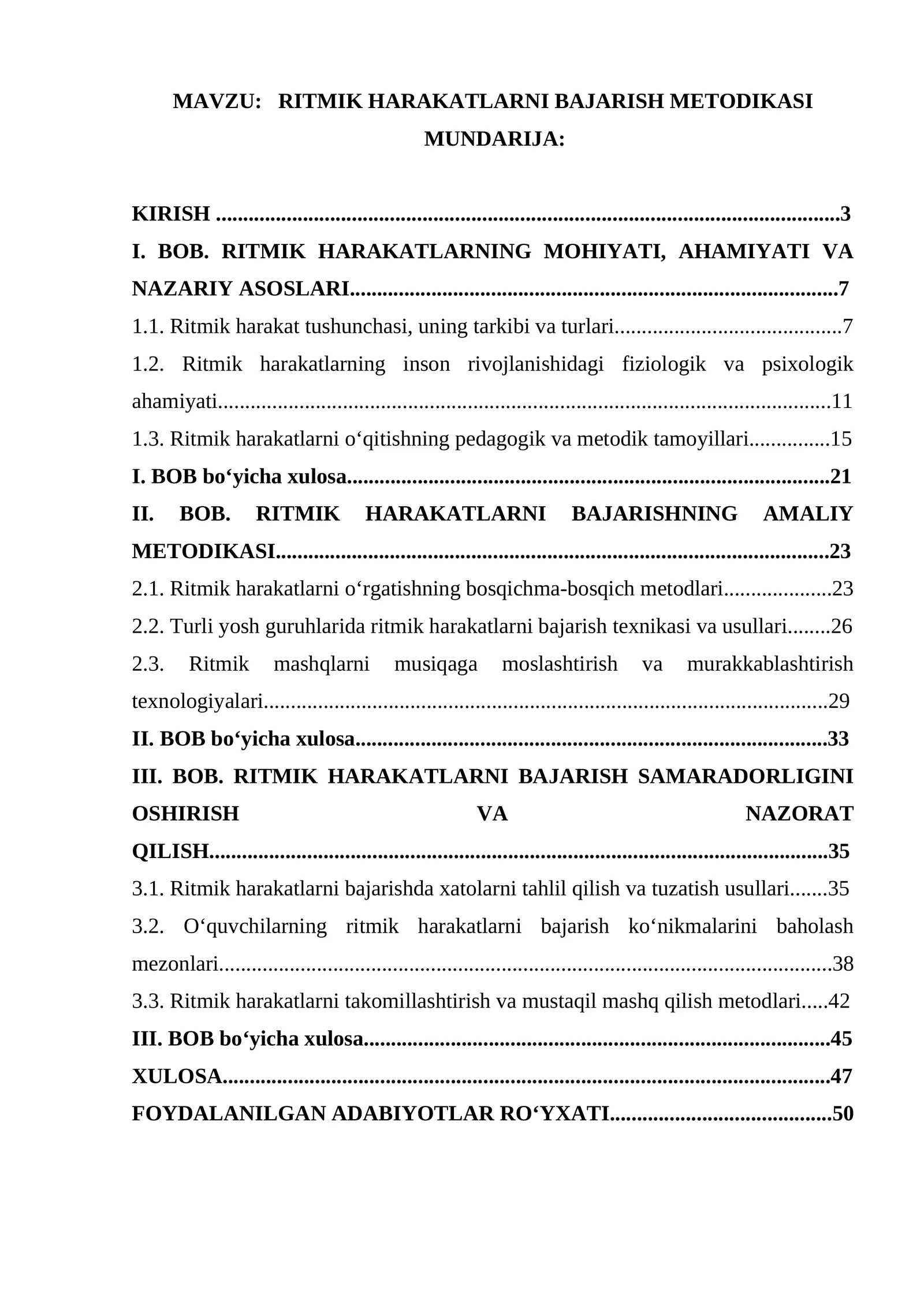 RITMIK HARAKATLARNI BAJARISH METODIKASI