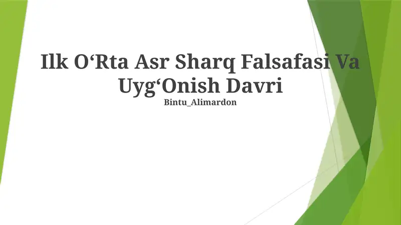 Ilk OʻRta Asr Sharq Falsafasi Va UygʻOnish Davri