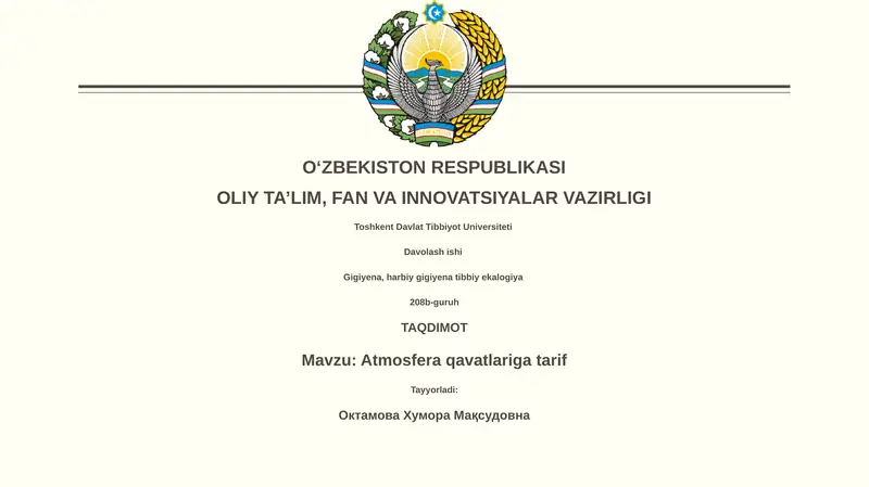 Atmosfera qavatlariga tarif