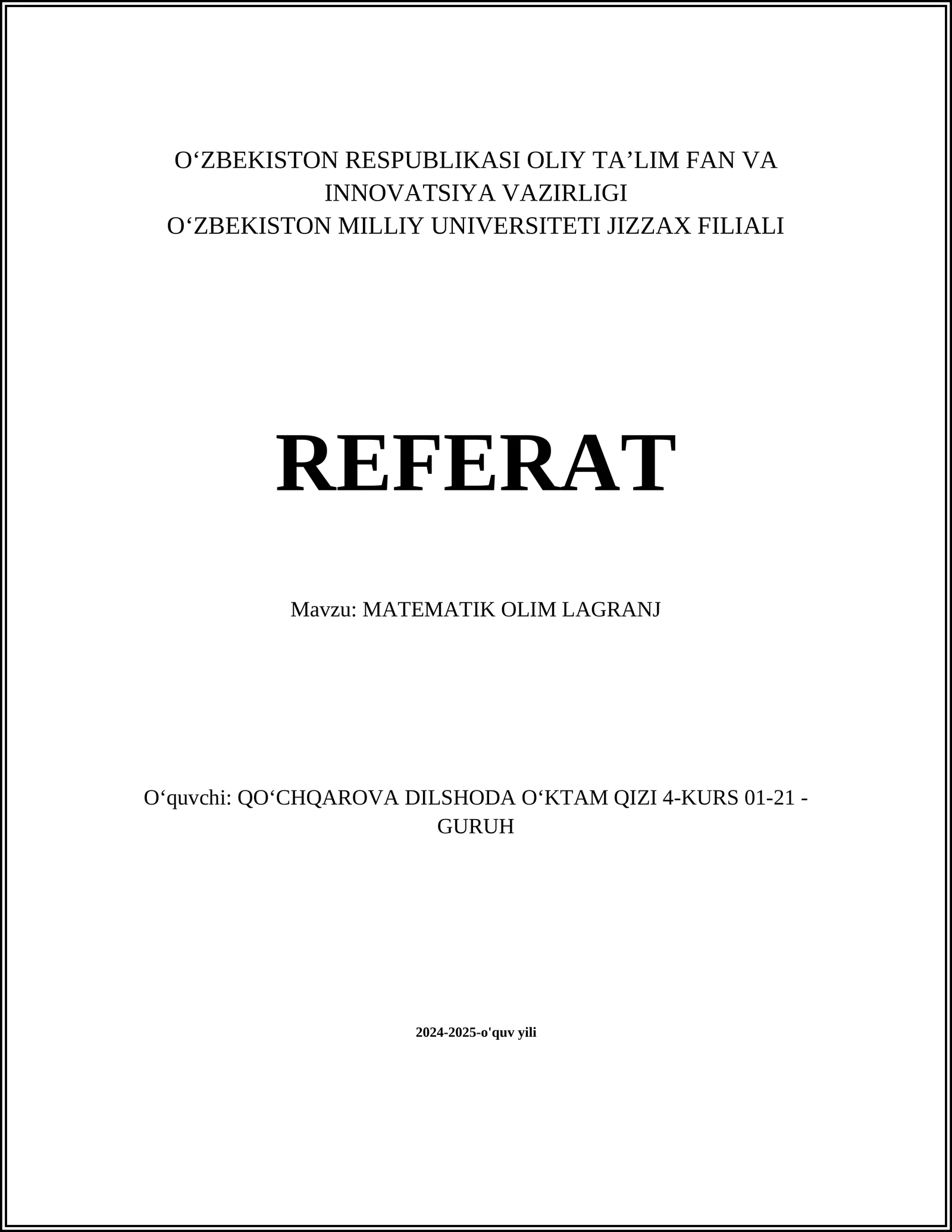 MATEMATIK OLIM LAGRANJ