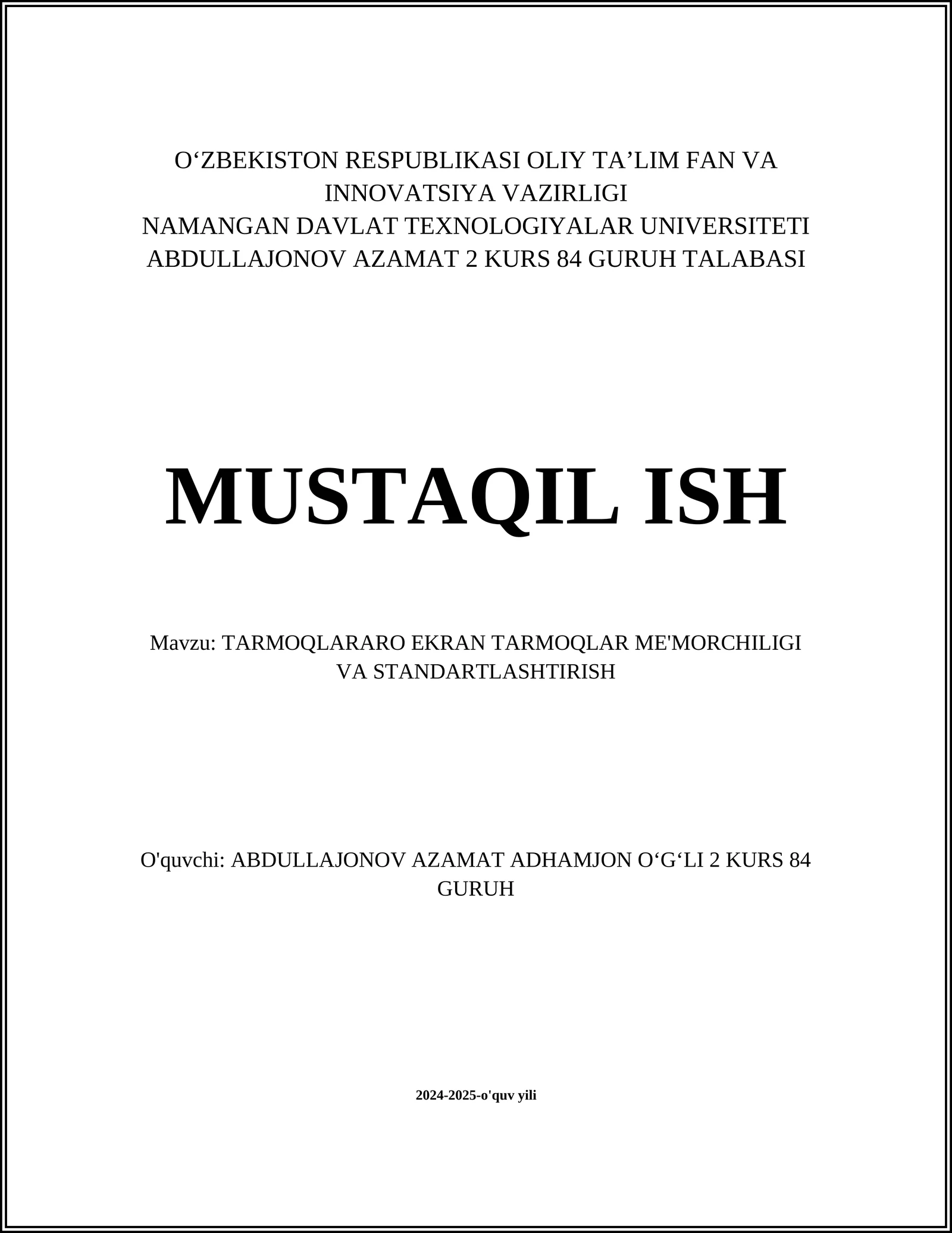 Taramoqlararo Ekran Taramoqlar Me'morchiligining Asosiy Tushunchalari