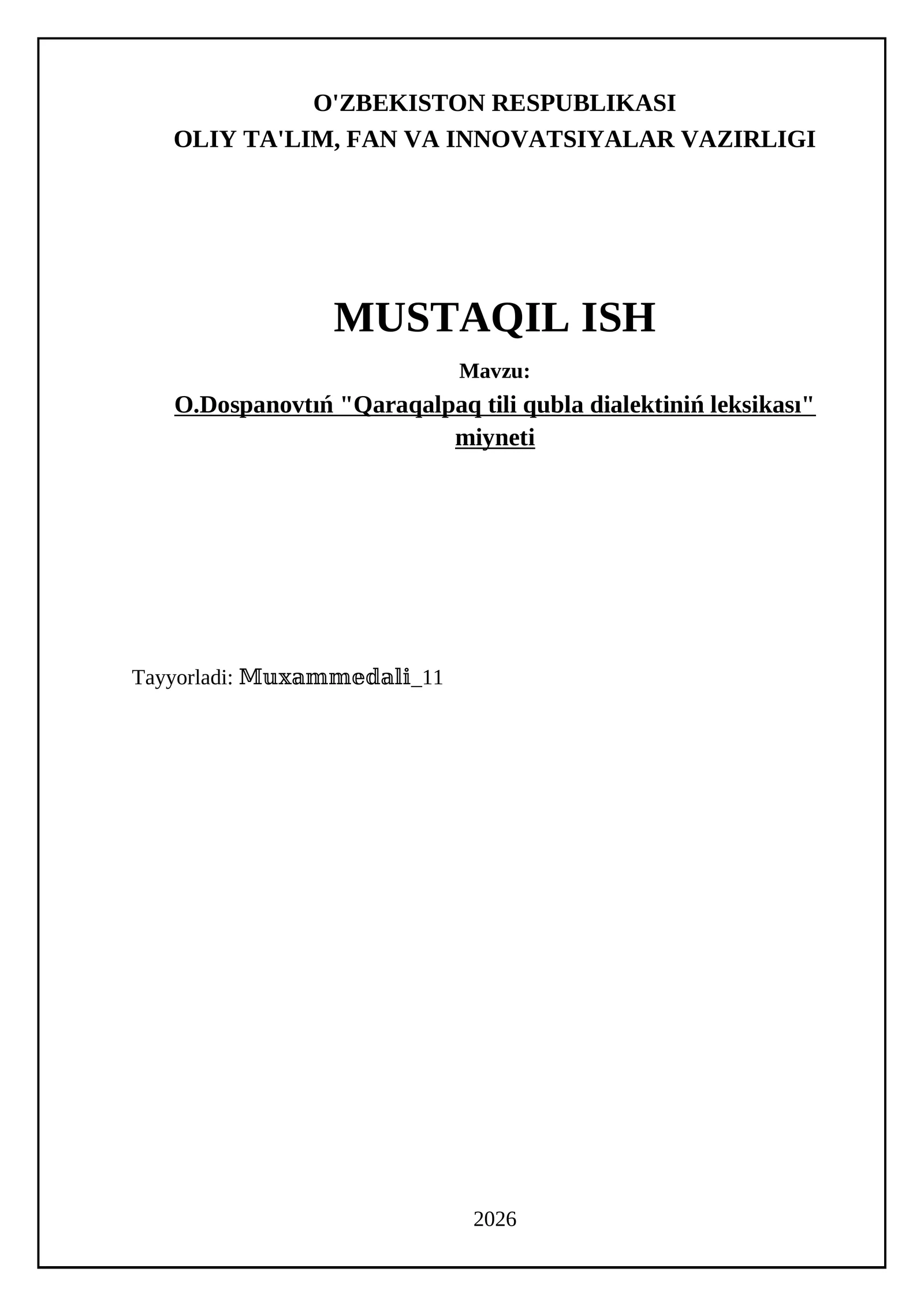 Qaraqalpaq tili qubla dialektiniń leksikası miyneti