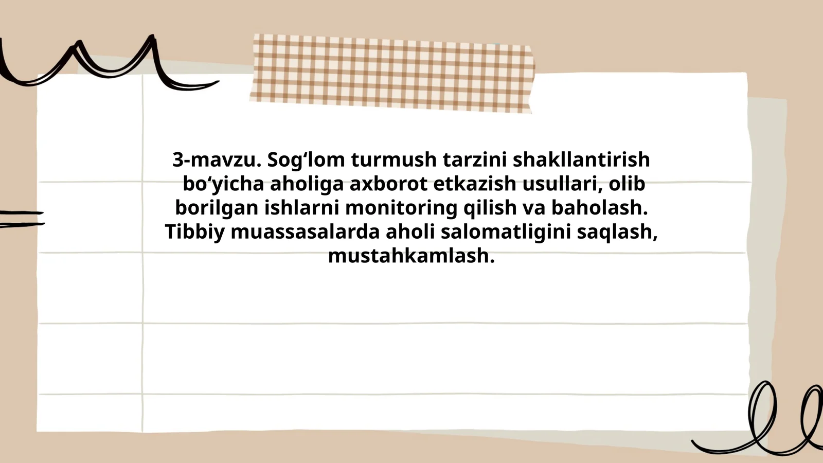 Sog‘lom turmush tarzini shakllantirish bo‘yicha aholiga axborot etkazish usullari, olib borilgan ishlarni monitoring qilish va baholash
