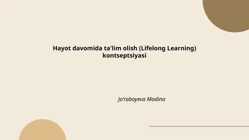 Hayot davomida ta'lim olish (Lifelong Learning) kontseptsiyasi