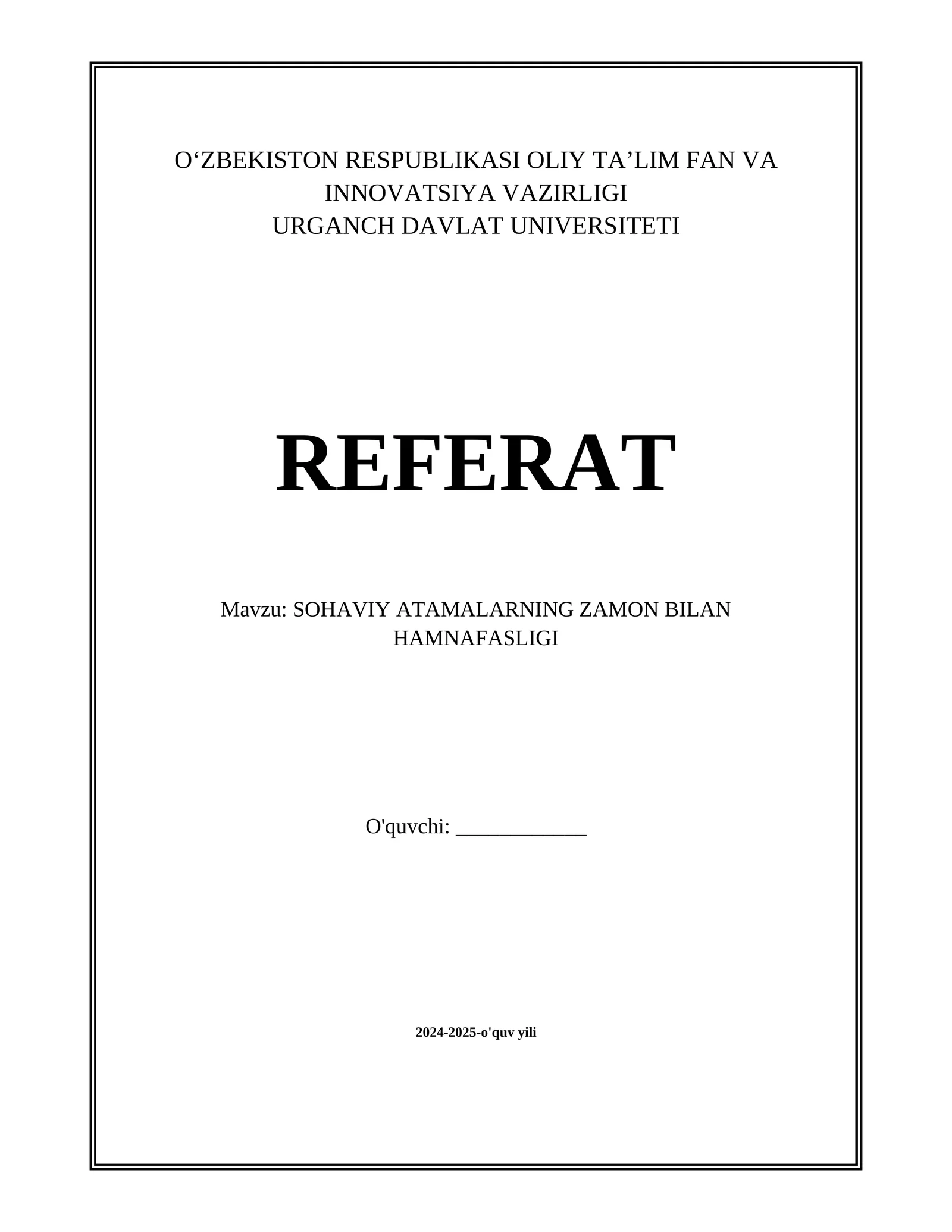 SOHAVIY ATAMALARNING ZAMON BILAN HAMNAFASLIGI