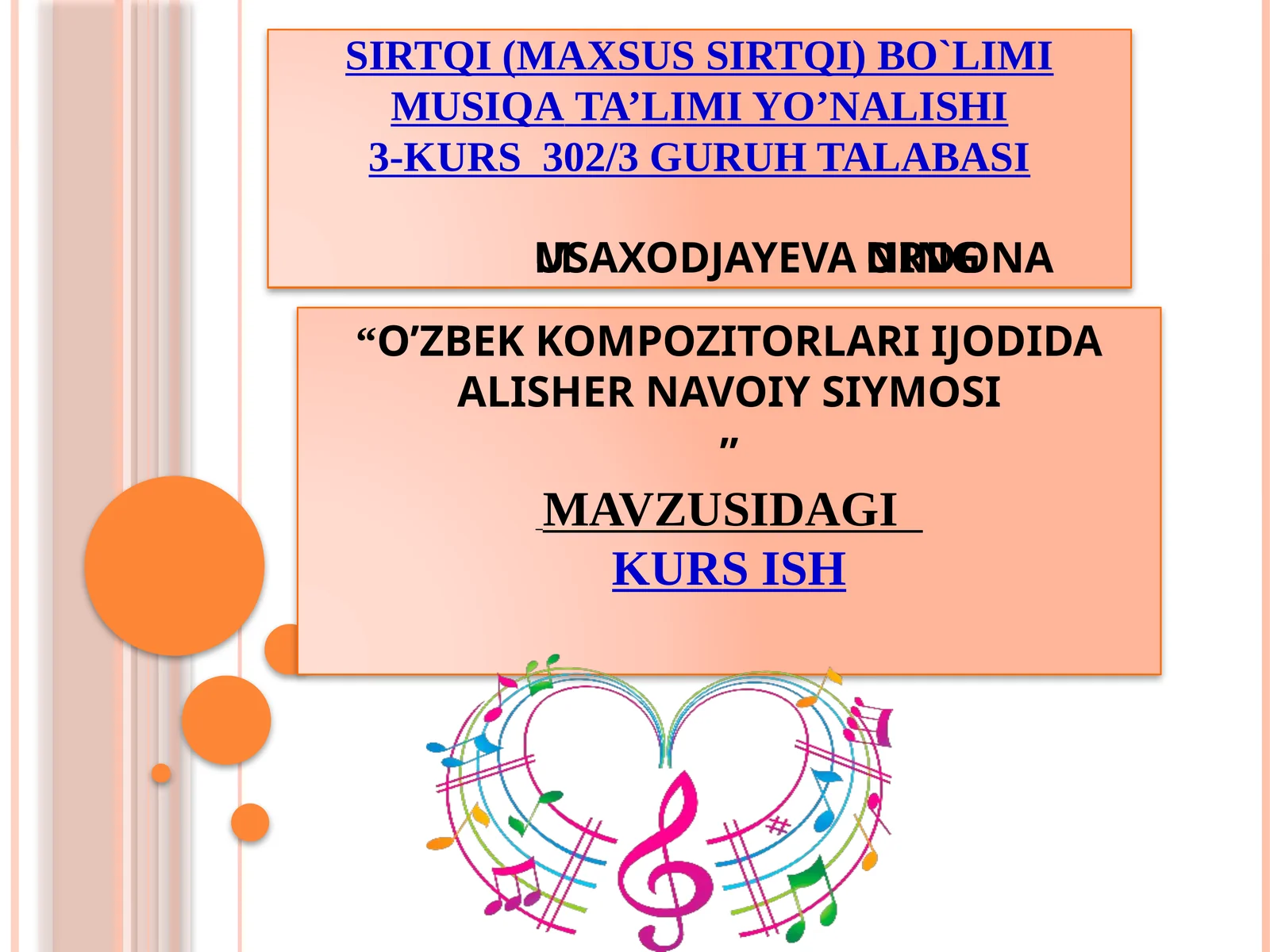 “O’zbek kompozitorlari ijodida Alisher Navoiy siymosi” mavzusidagi kurs ishi