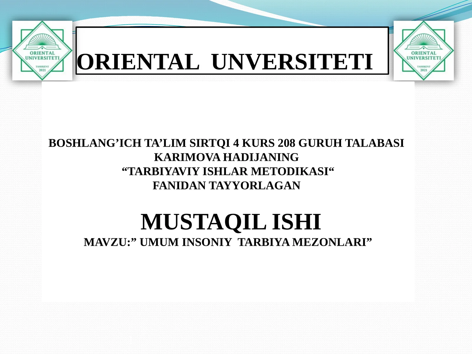 TARBIYAVIY ISHLAR METODIKASI