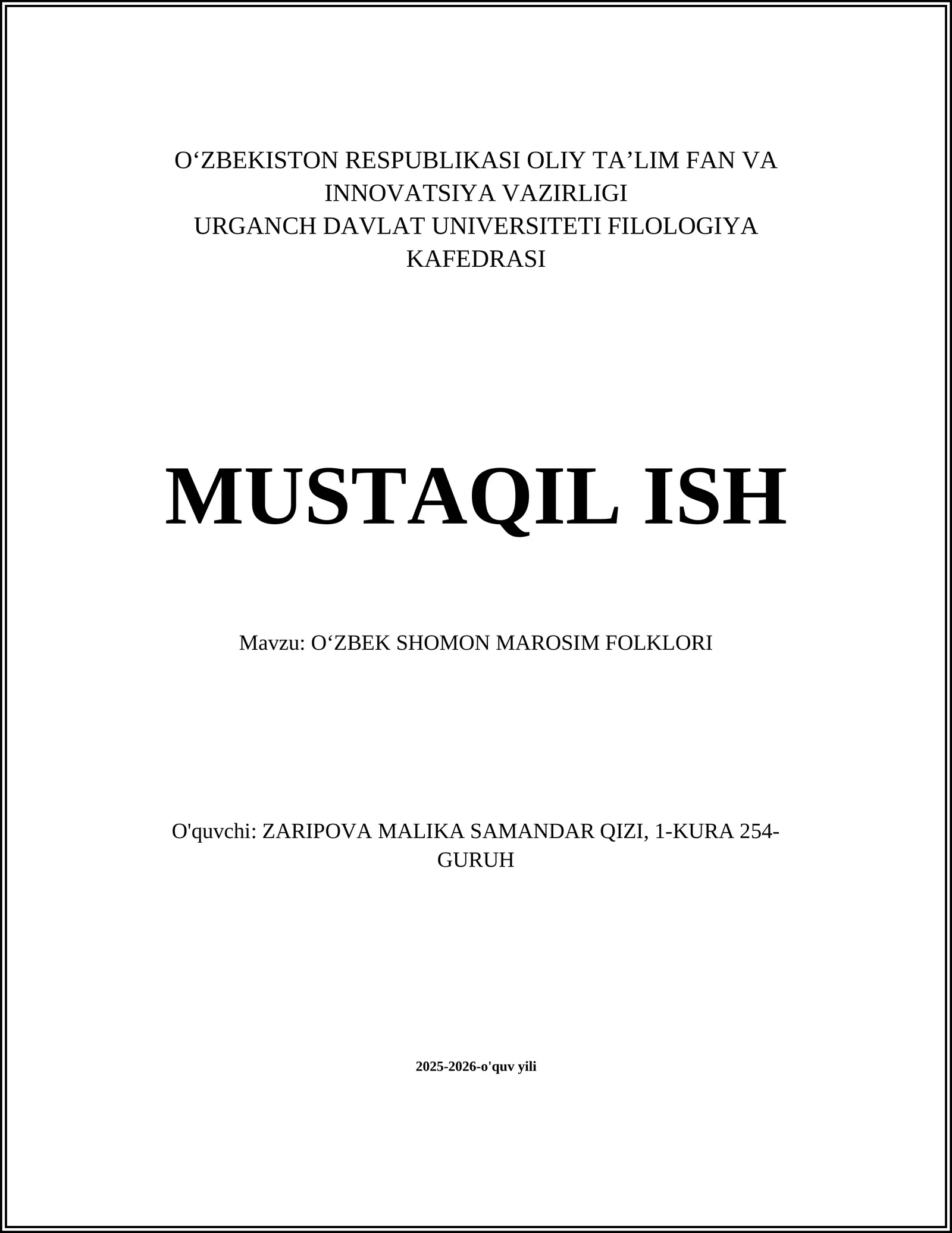 O‘ZBEK SHOMON MAROSIM FOLKLORI