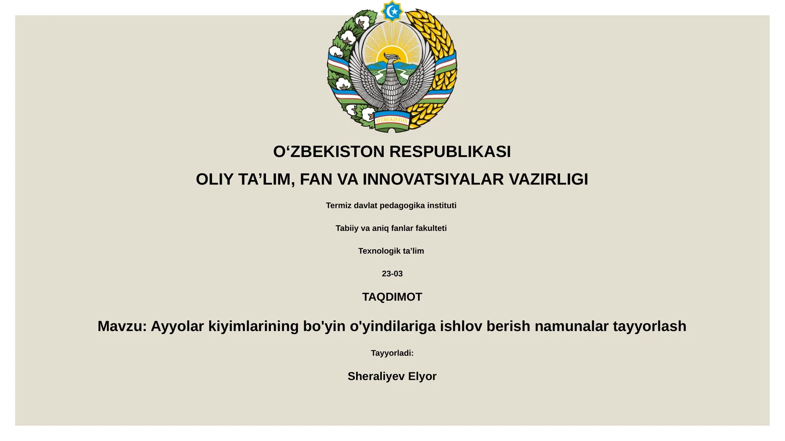 Ayyolar kiyimlarining bo'yin o'yindilariga ishlov berish namunalar tayyorlash