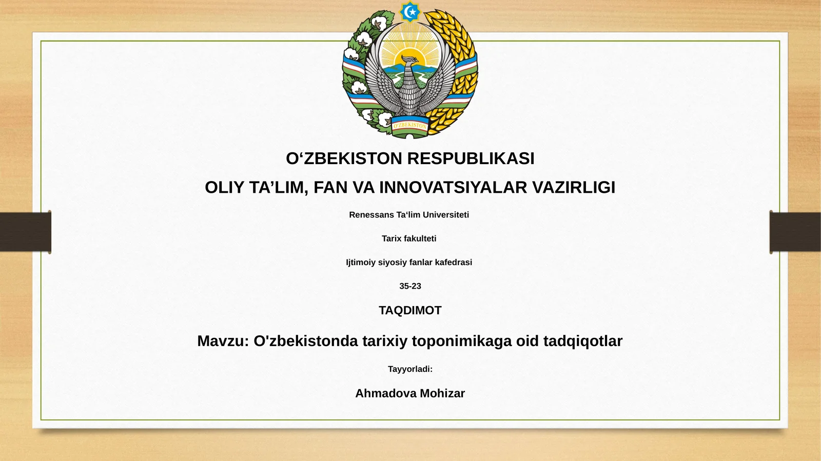 O'zbekistonda tarixiy toponimikaga oid tadqiqotlar