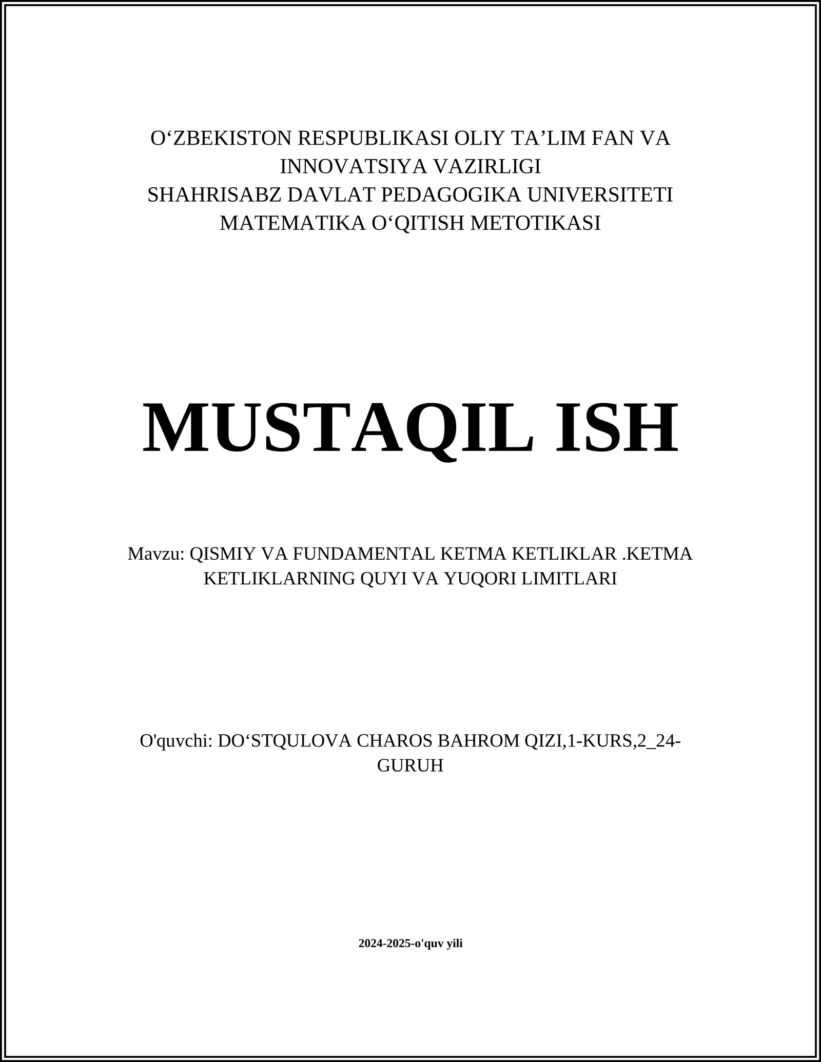 MATEMATIKA OʻQITISH METOTIKASI
