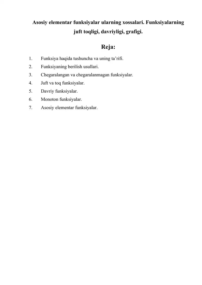 Asosiy elementar funksiyalar