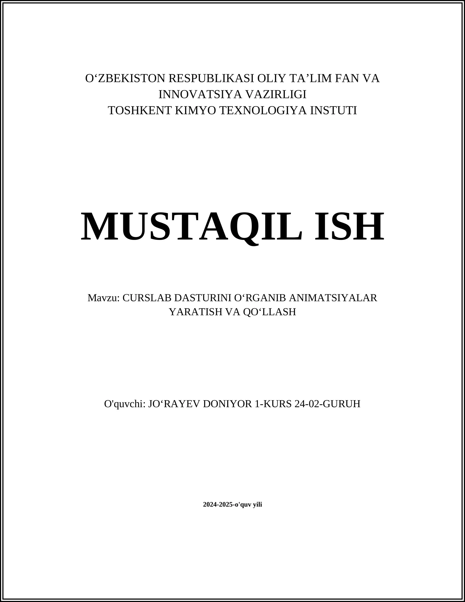 CURSLAB DASTURINI OʻRGANIB ANIMATSIYALAR YARATISH VA QOʻLLASH
