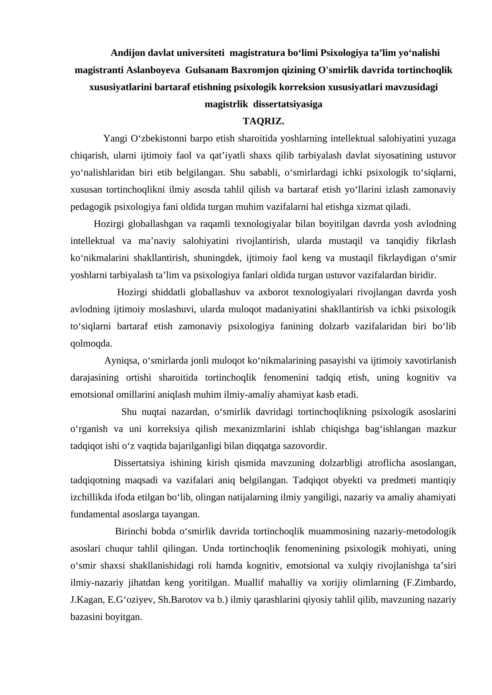 O'smirlik davrida tortinchoqlik xususiyatlarini bartaraf etishning psixologik korreksion xususiyatlari