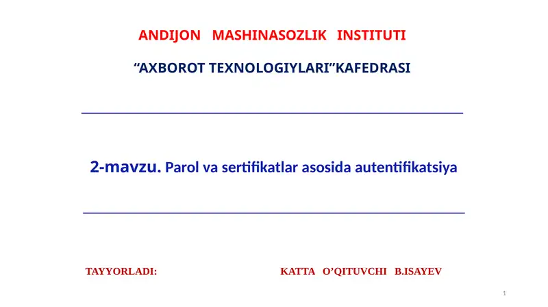 Parol va sertifikatlar asosida autentifikatsiya