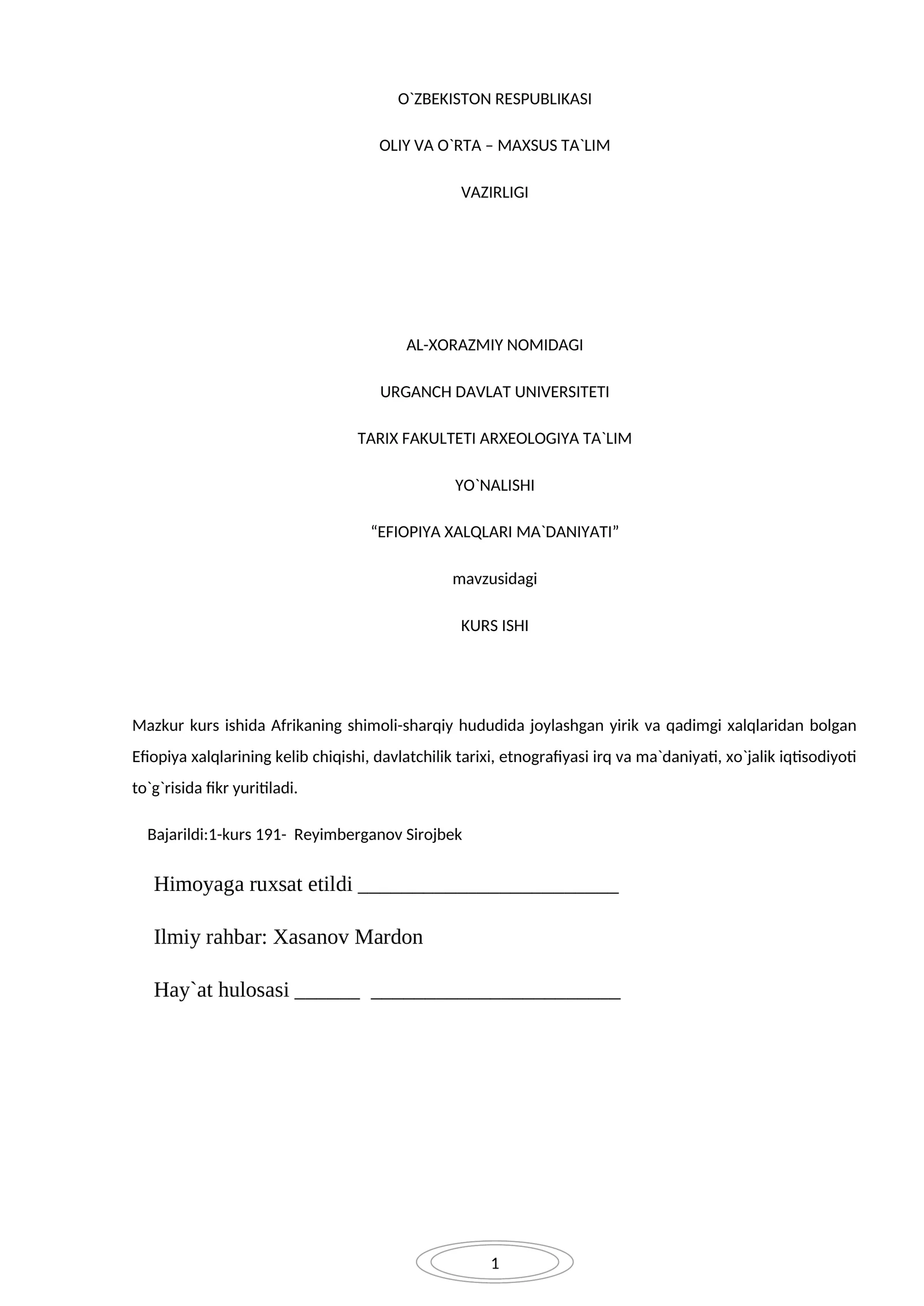 EFIOPIYA XALQLARI MA`DANIYATI