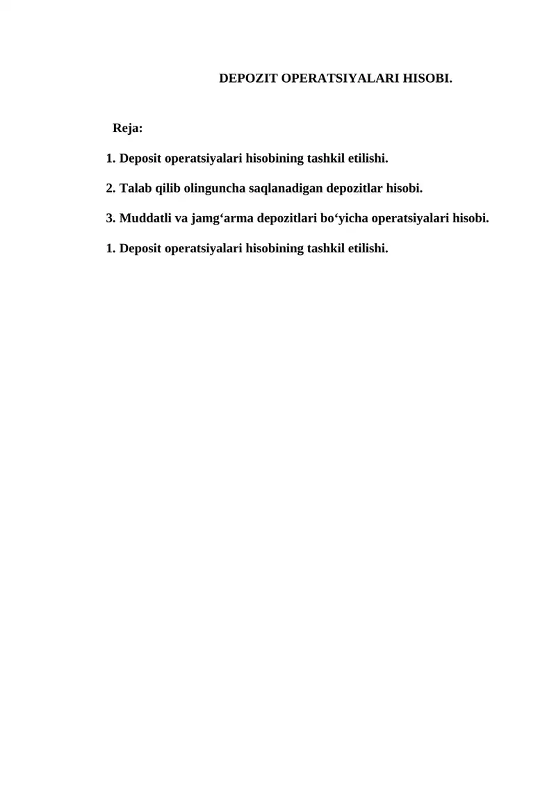 Deposit operatsiyalari hisobi