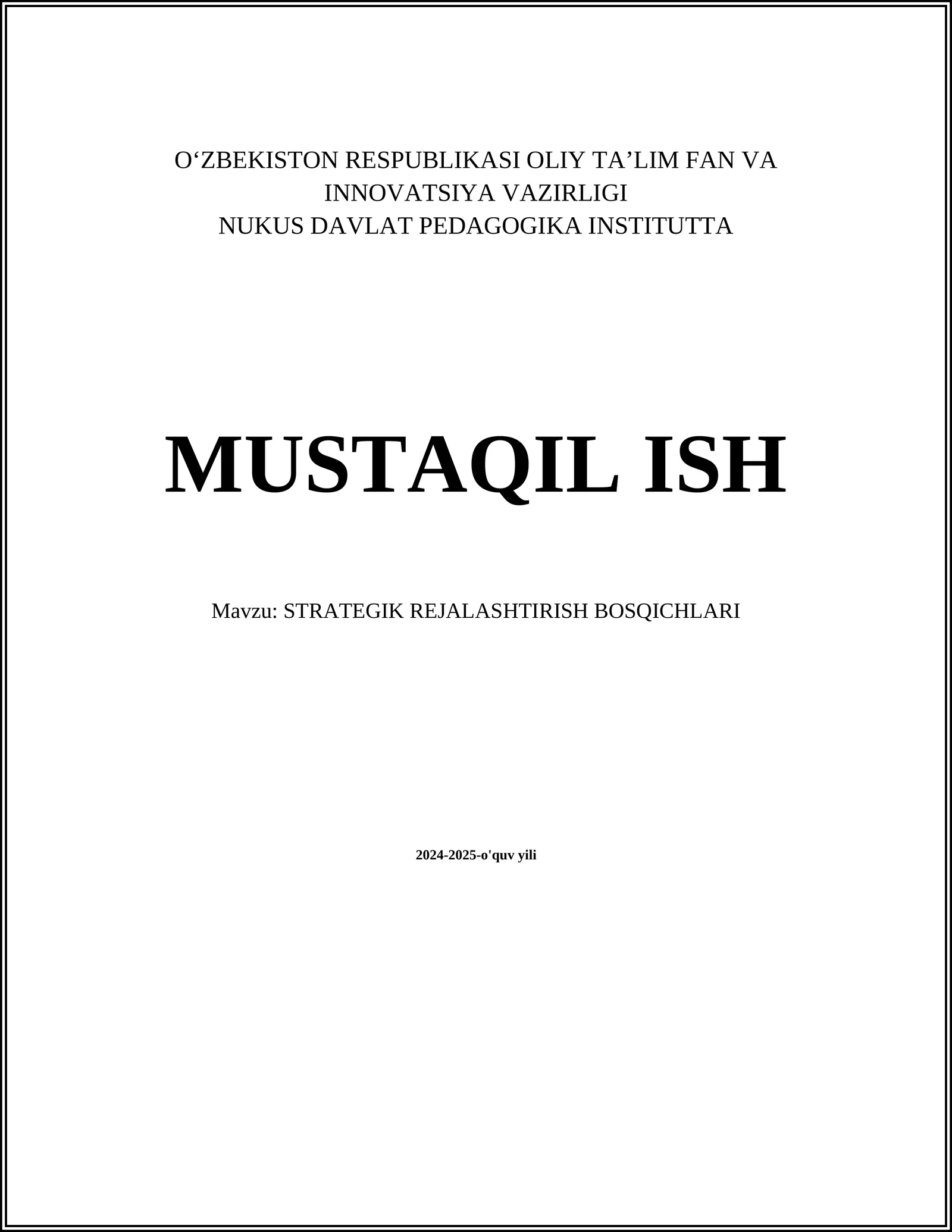 STRATEGIK REJALASHTIRISH BOSQICHLARI