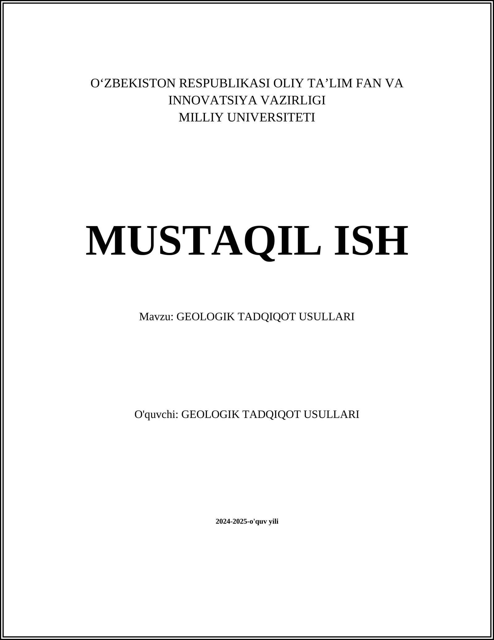GEOLOGIK TADQIQOT USULLARI