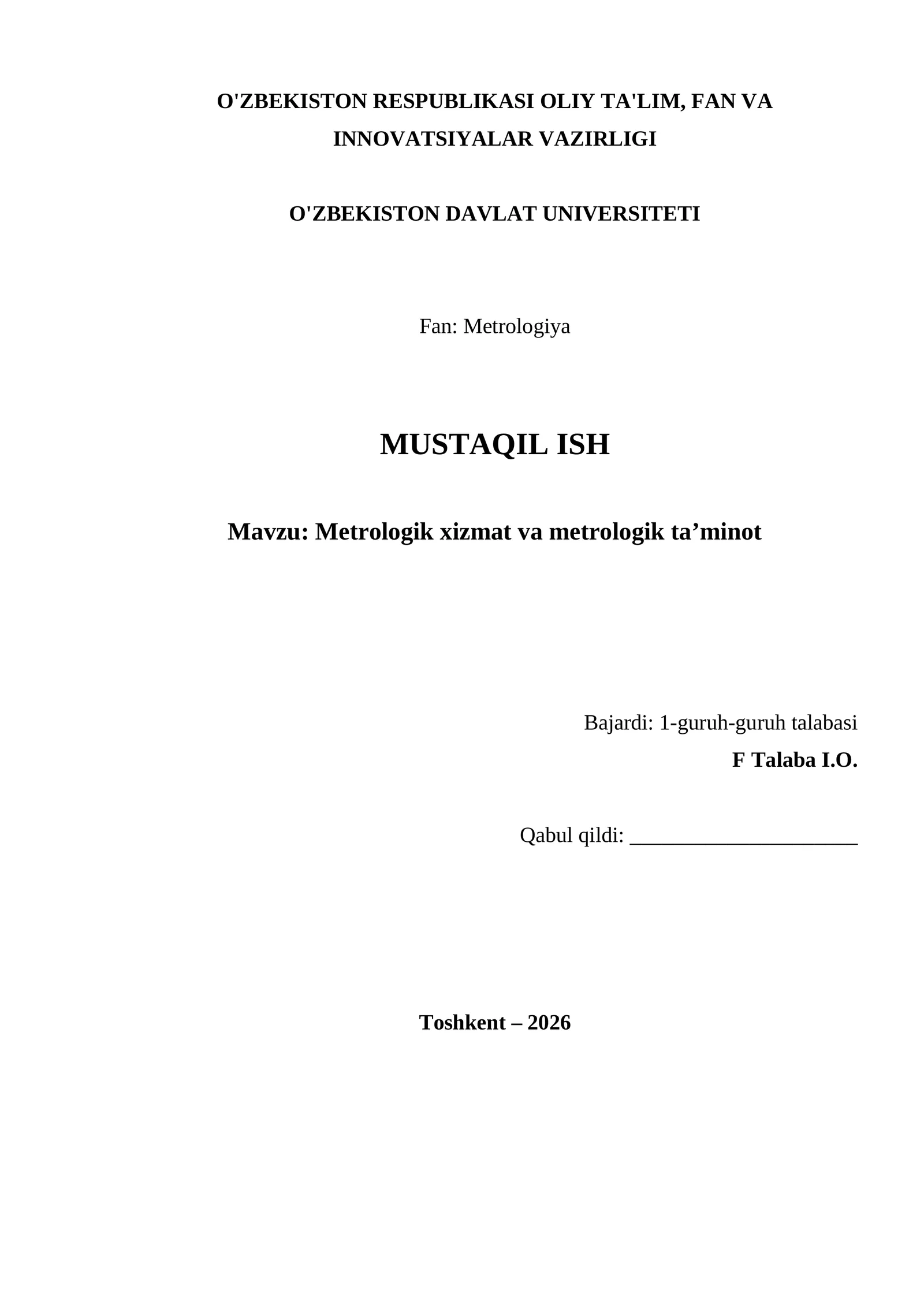 Metrologik xizmat va metrologik ta’minot